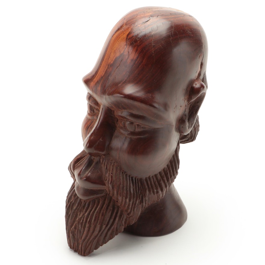 African Hand-Carved Wooden Male Bust