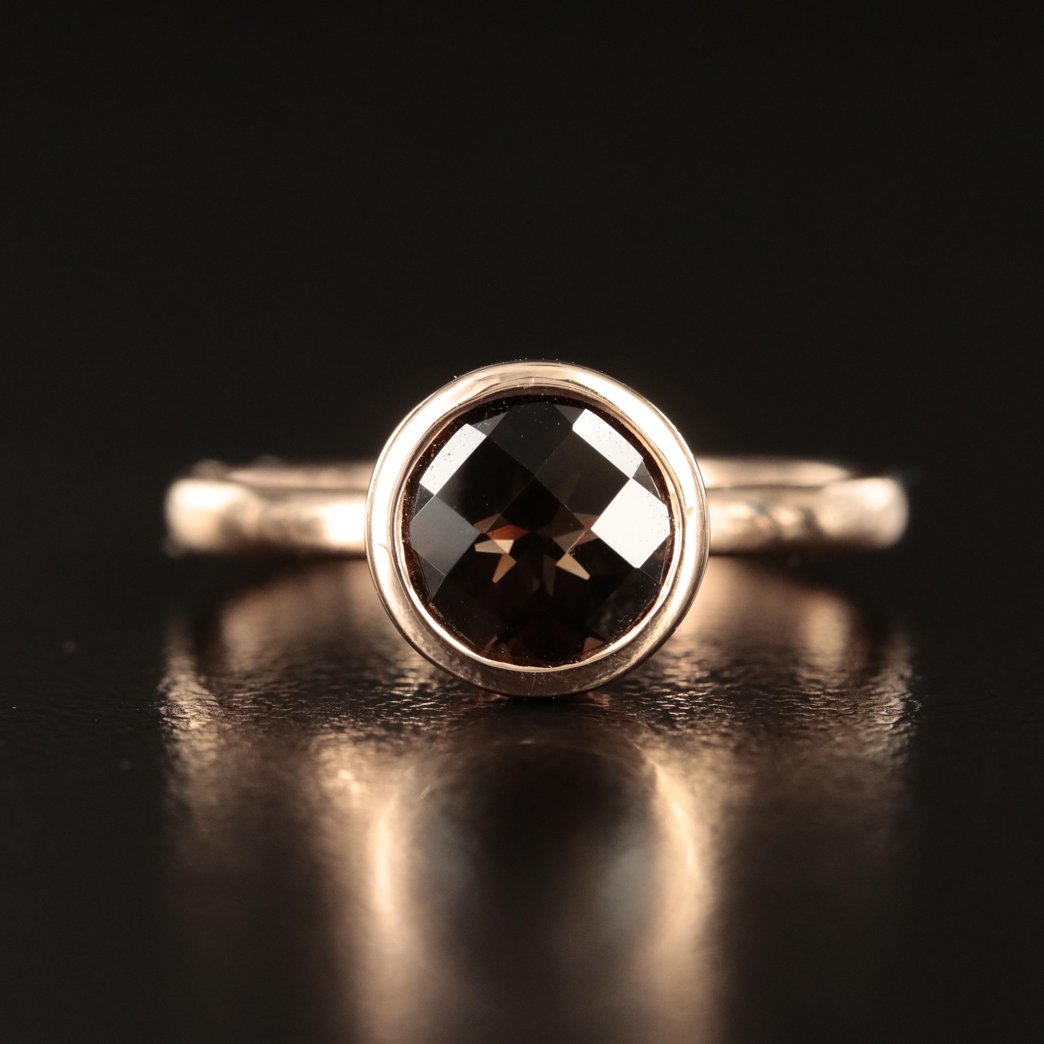 10K Rose Gold Smoky Quartz Bezel Set Solitaire Ring