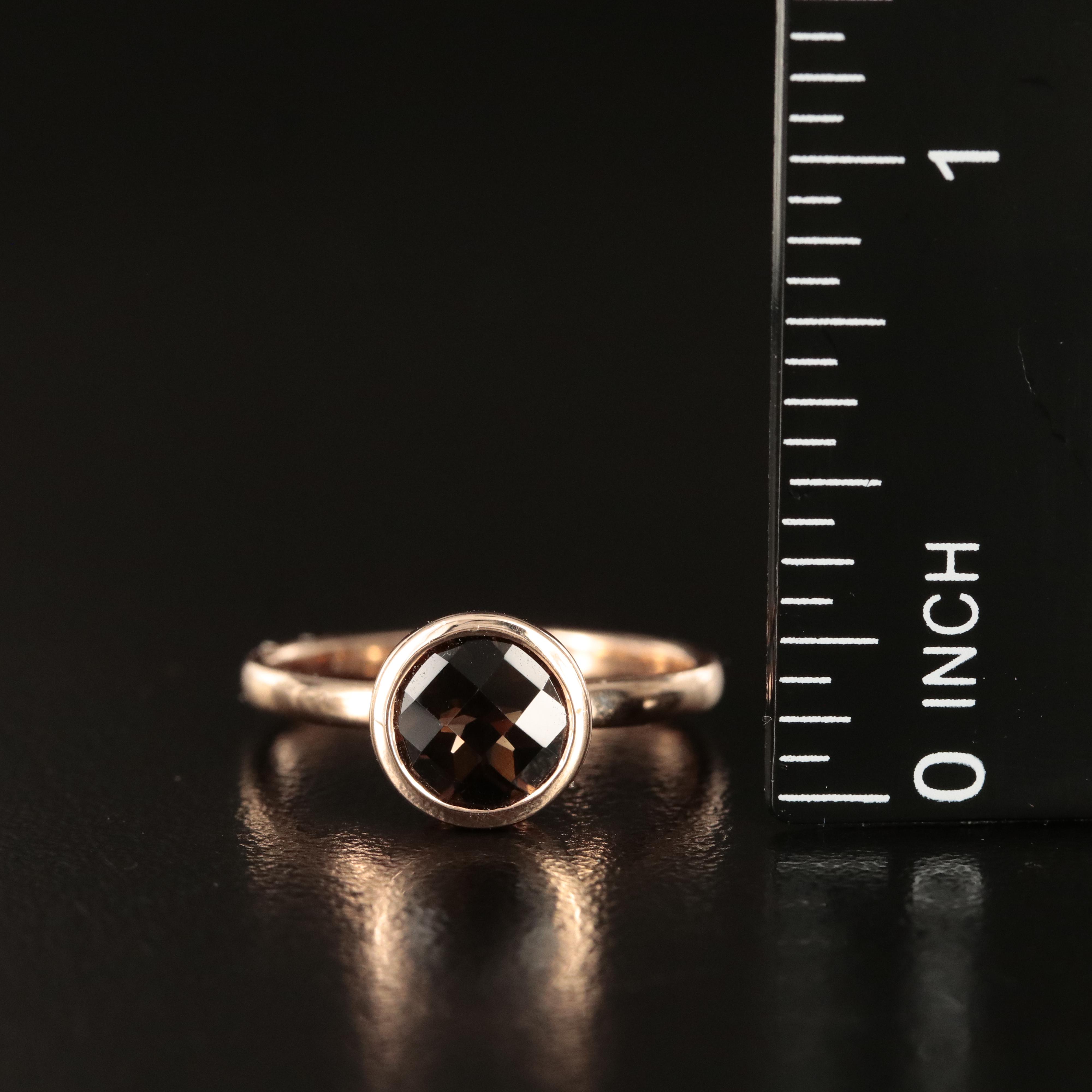 10K Rose Gold Smoky Quartz Bezel Set Solitaire Ring