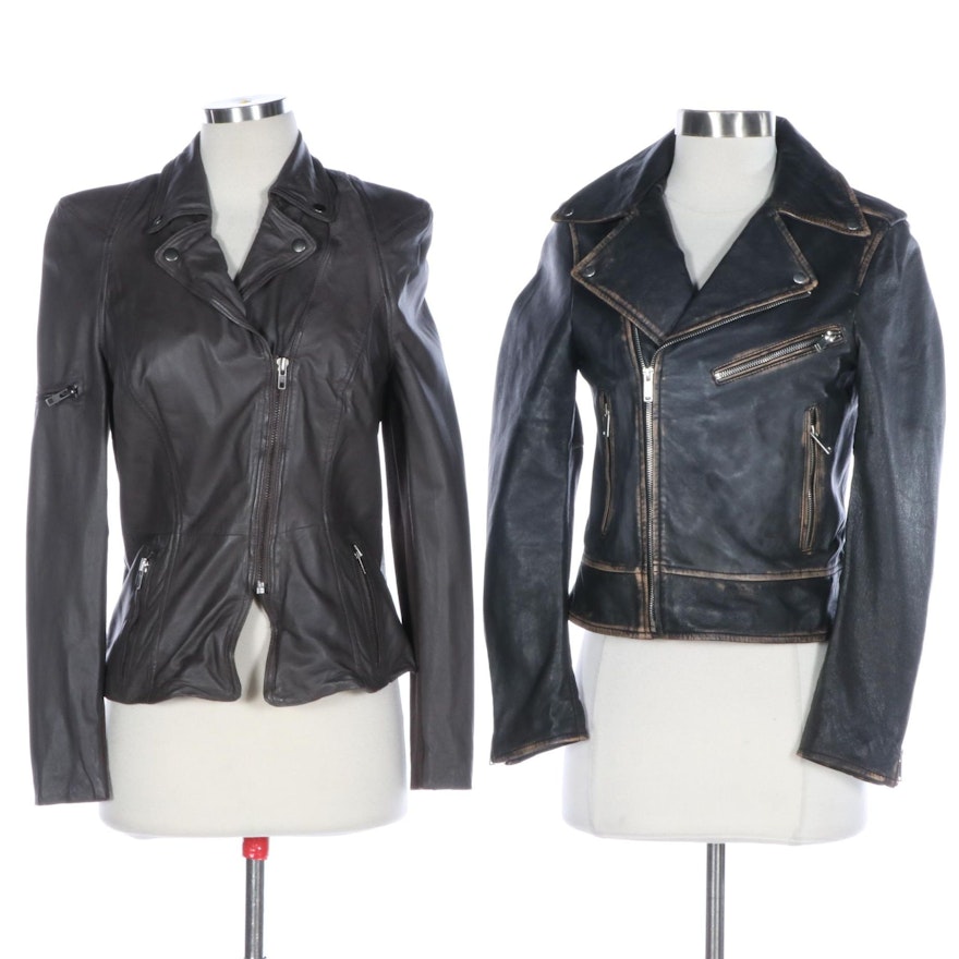 M Muubaa Lambskin Moto Jacket and Zara Woman Distressed Leather Jacket