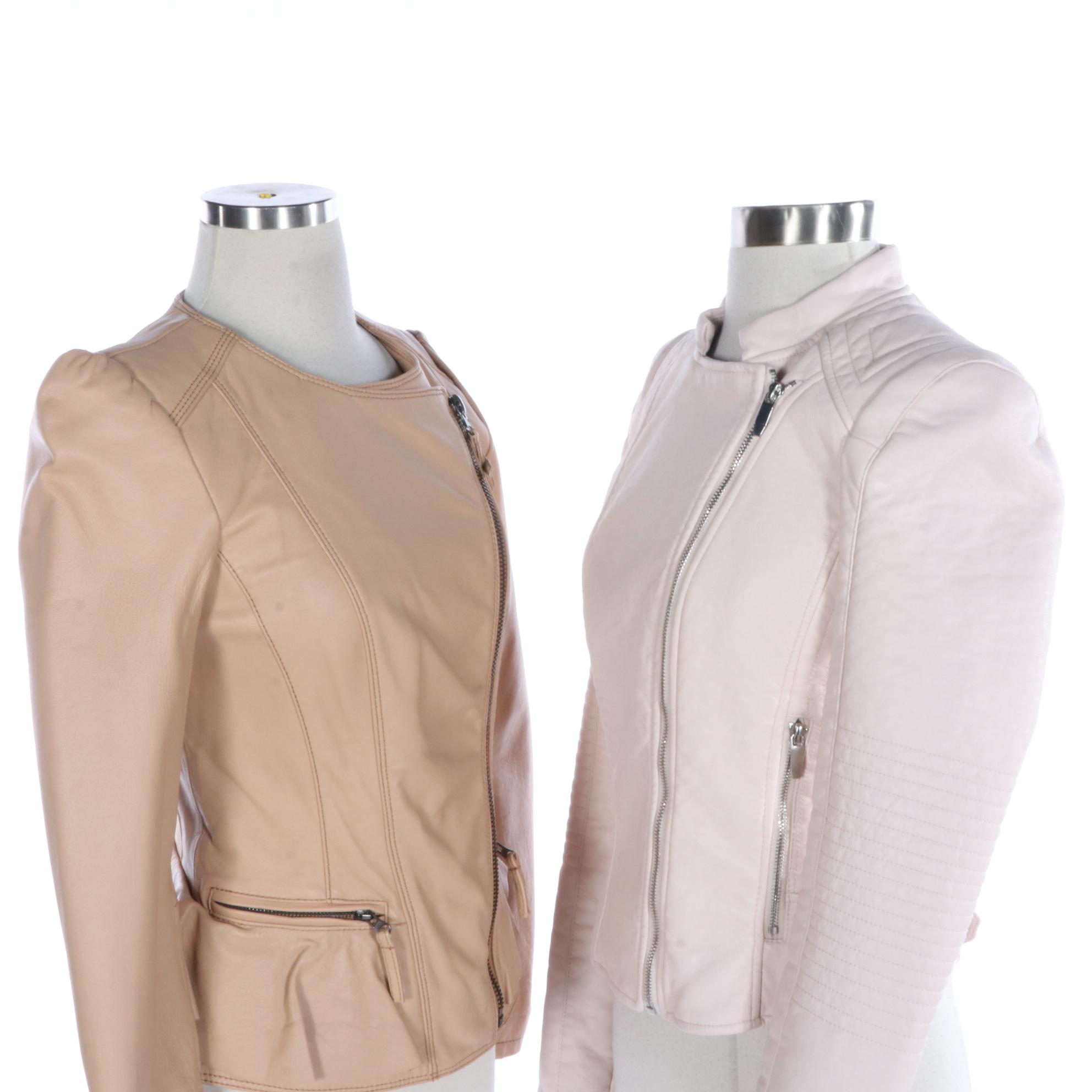 Zara Leather and Faux Leather Zipper-Front Jackets