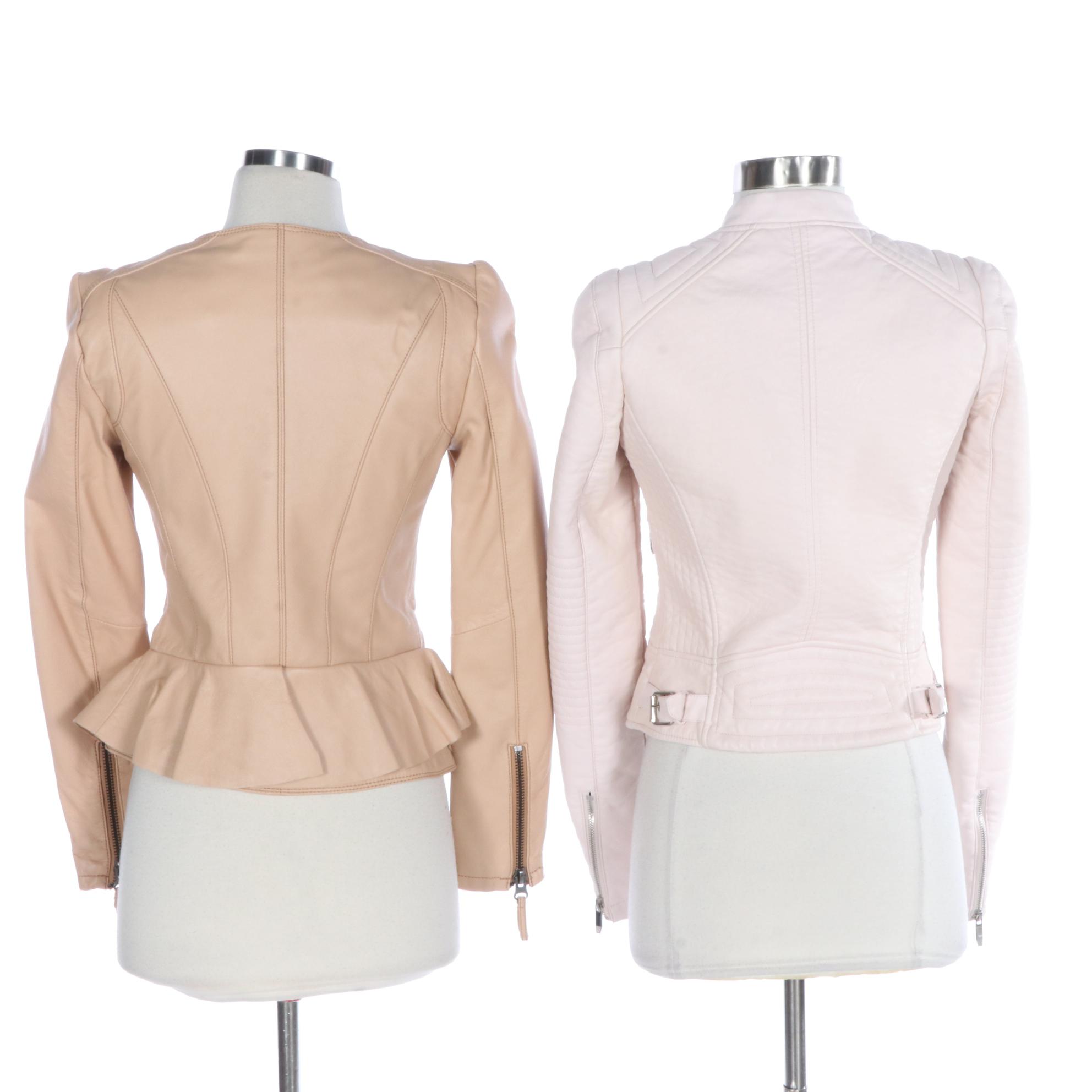 Zara Leather and Faux Leather Zipper-Front Jackets