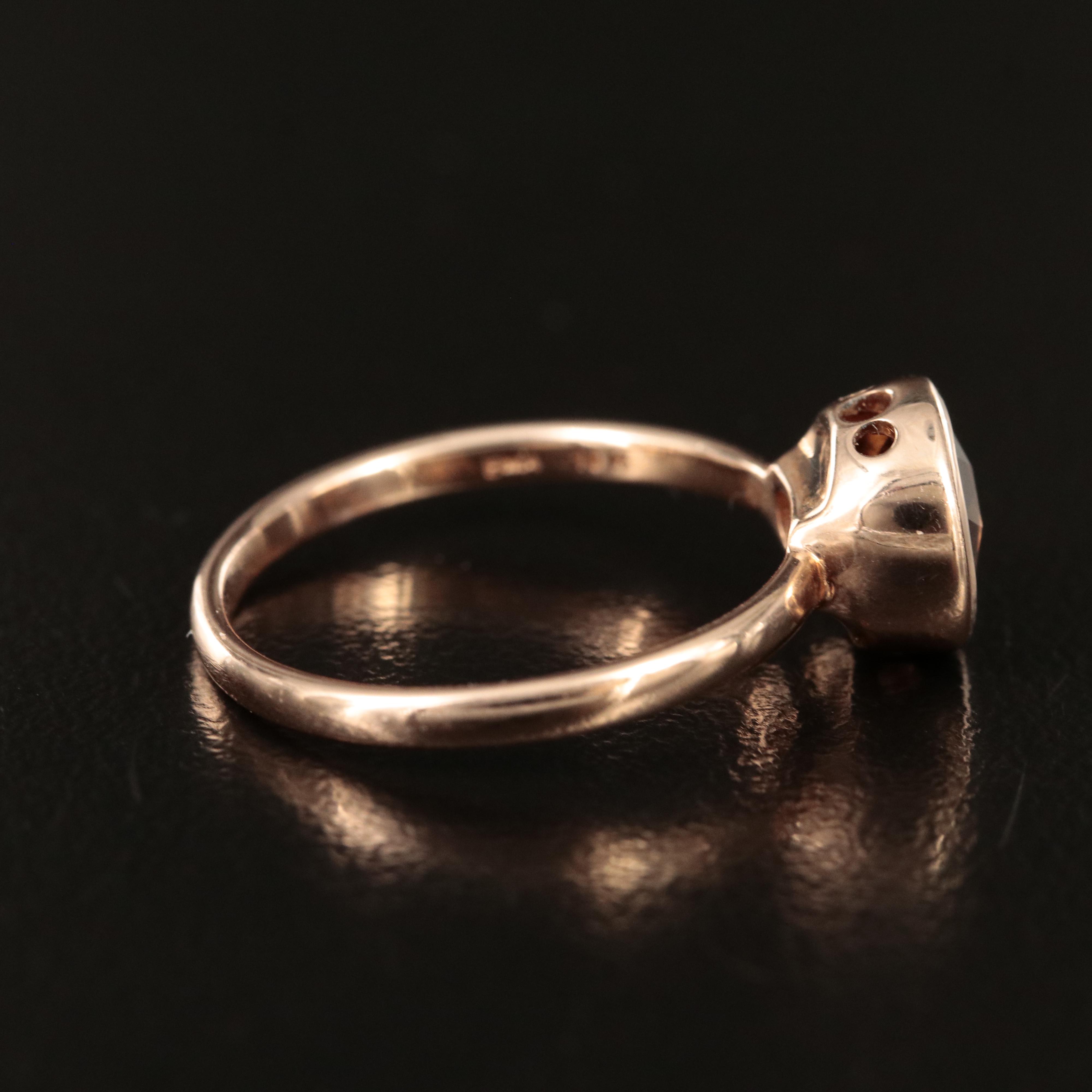 10K Rose Gold Smoky Quartz Bezel Set Solitaire Ring