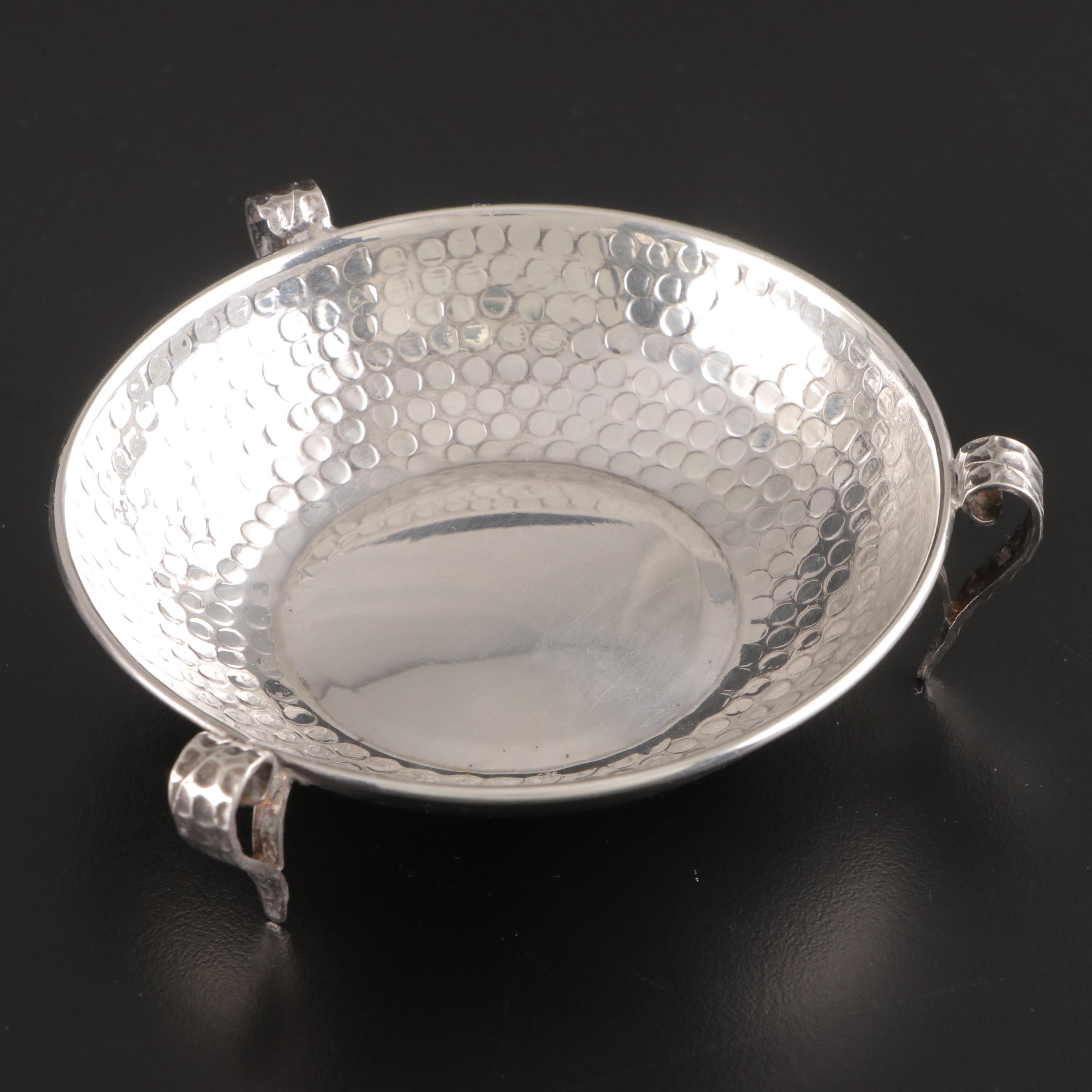 Hammered Silver Plate Footed Bowl with Other Table Accessories and Bell