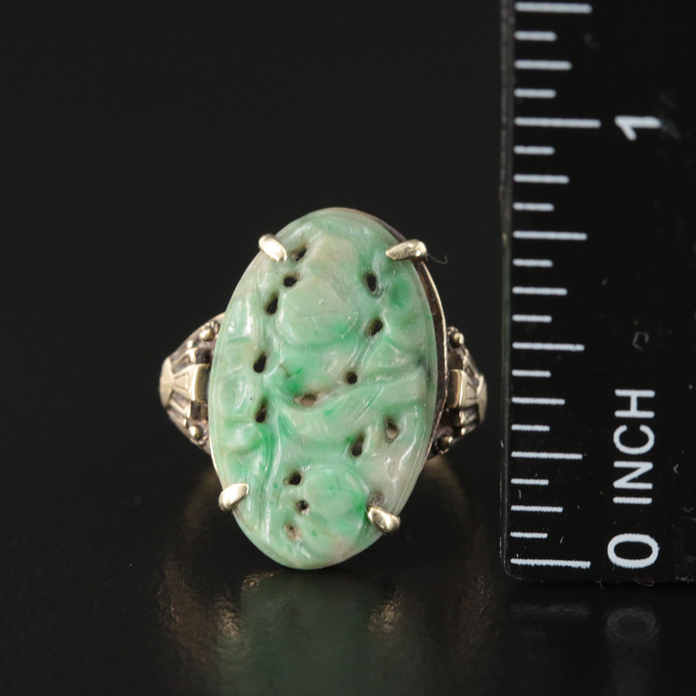 Art Deco 14K Carved Jadeite Ring