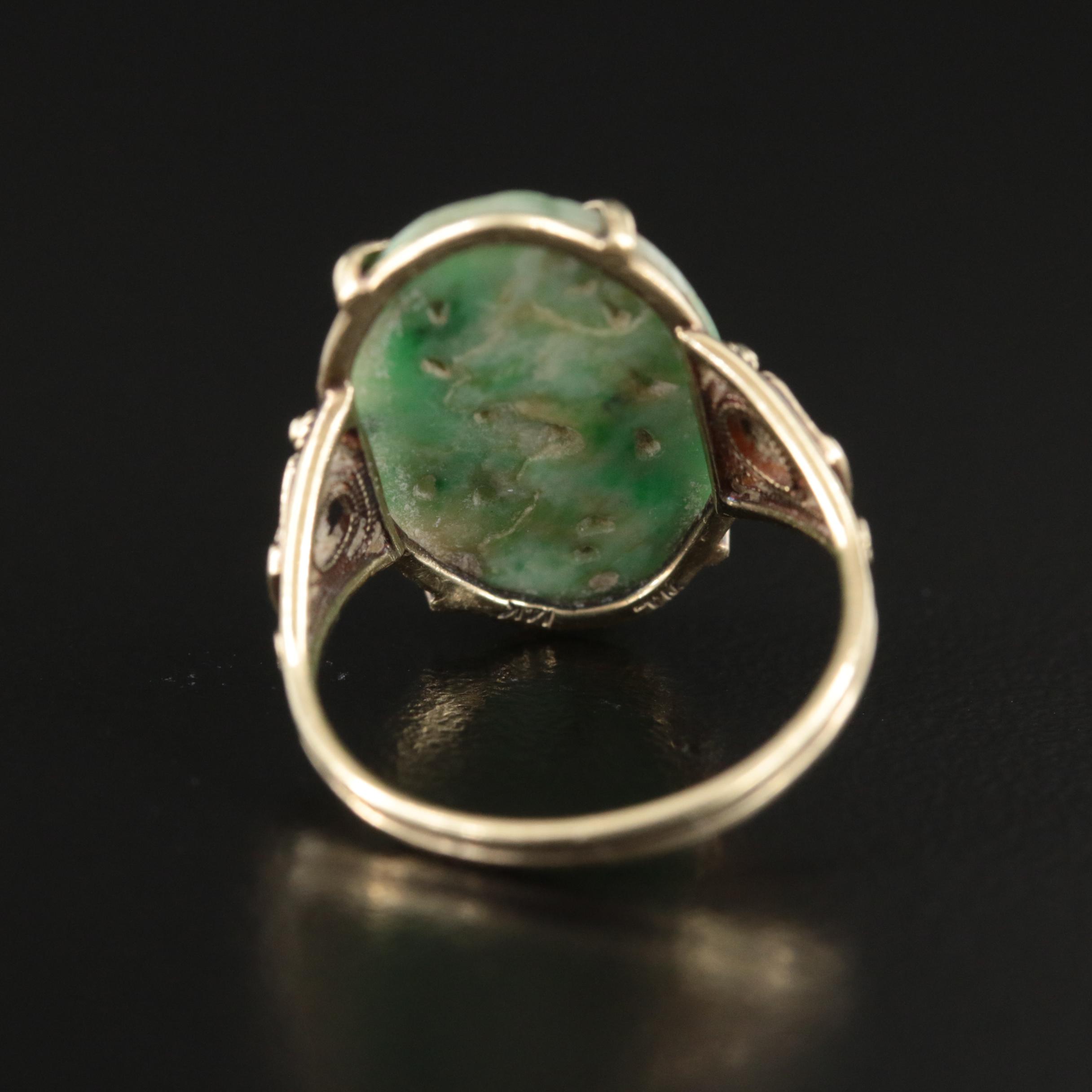 Art Deco 14K Carved Jadeite Ring