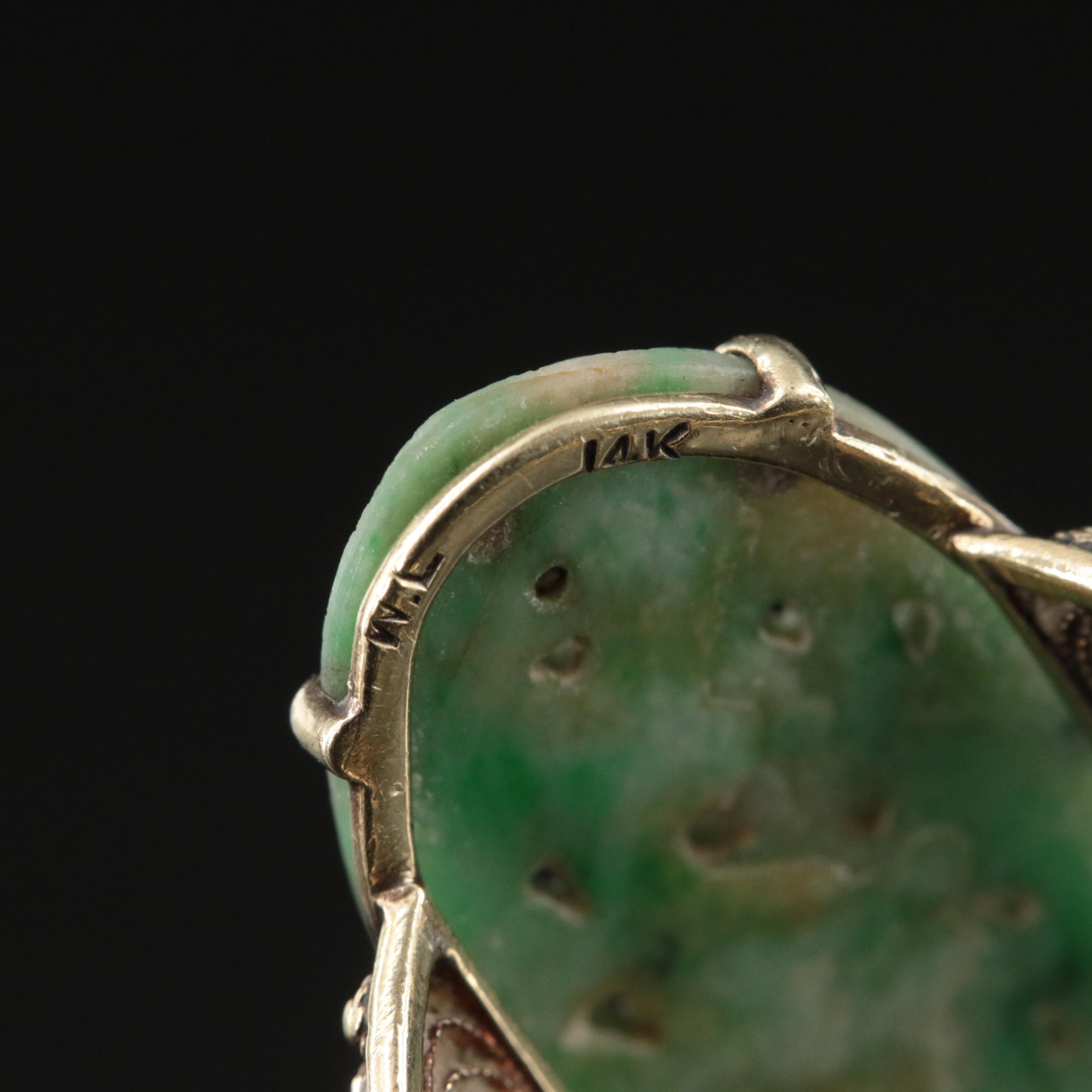 Art Deco 14K Carved Jadeite Ring