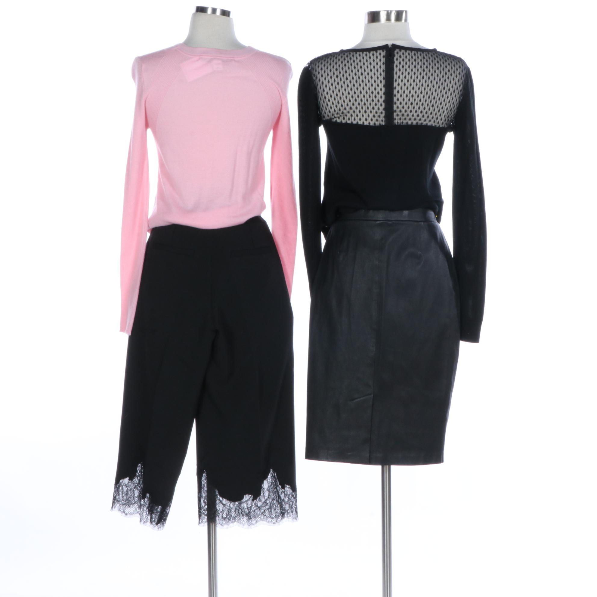 DVF Diane Von Furstenberg Sweater, Netting Top, J Brand Leather Skirt, and More