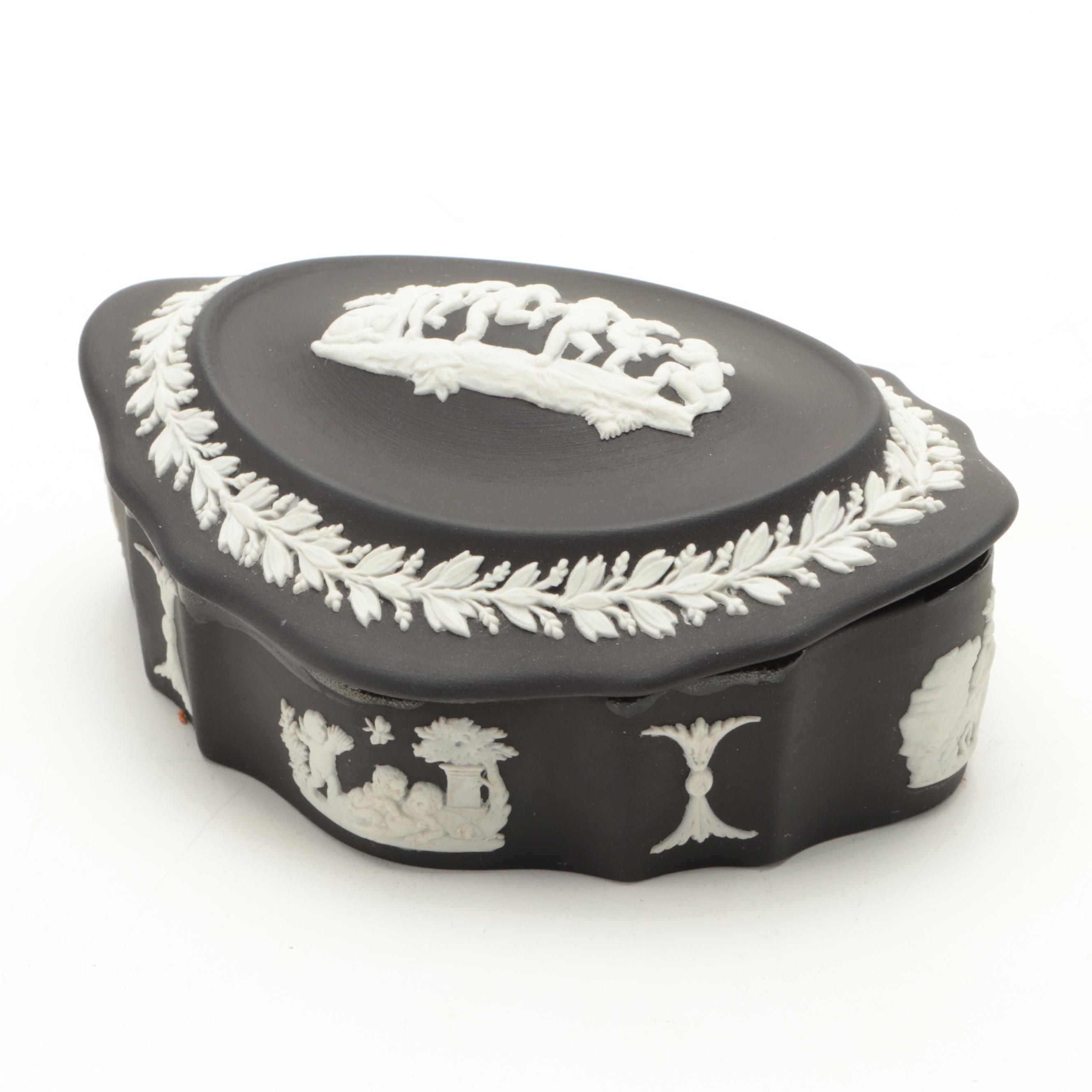 Wedgwood Cream on Black Jasperware Lidded Boxes and More Décor