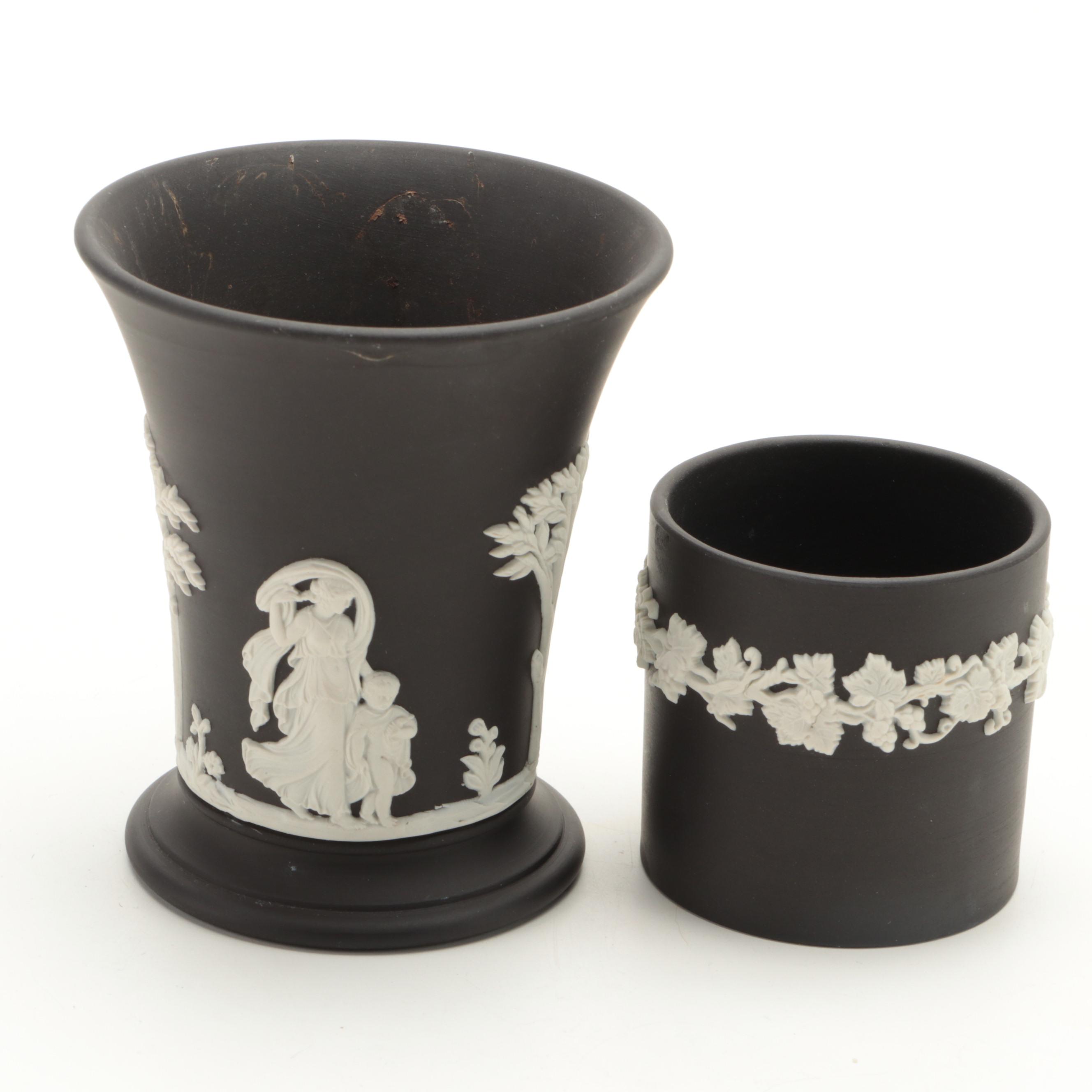 Wedgwood Cream on Black Jasperware Lidded Boxes and More Décor