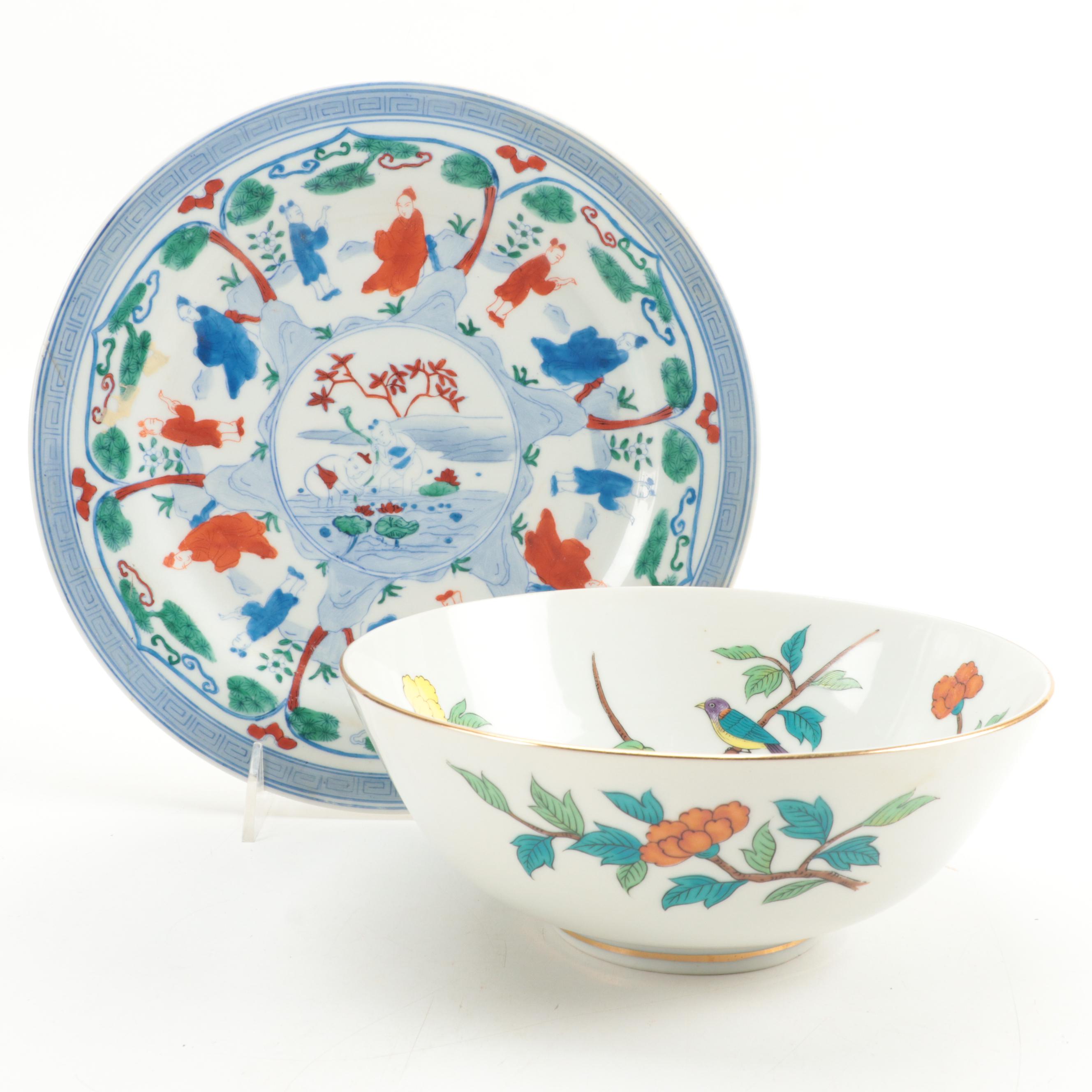 Chinese Porcelain Wanli Style Porcelain Plate and Other Japanese Bowl