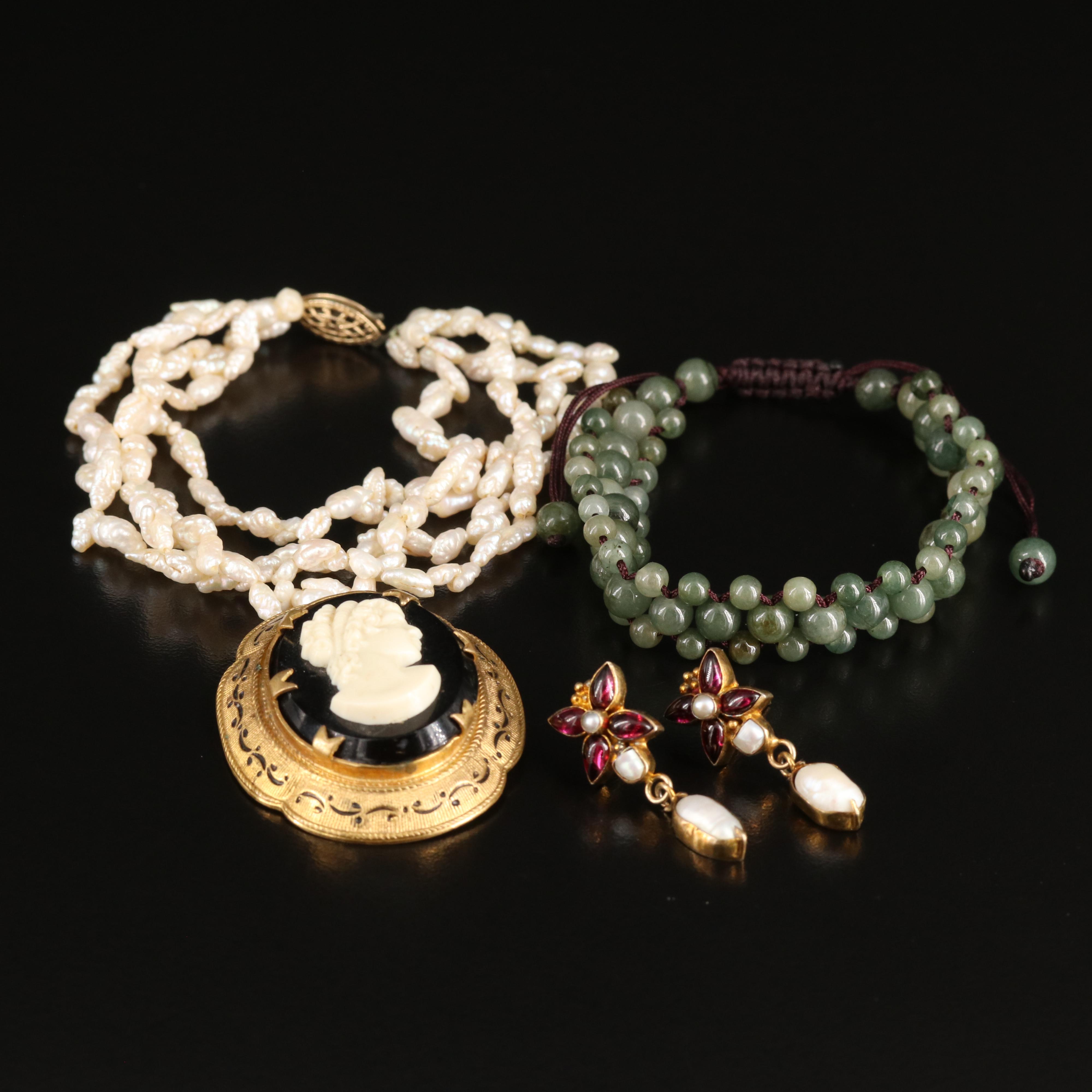 Bracelets, Cameo Converter Brooch and Sterling Earrings