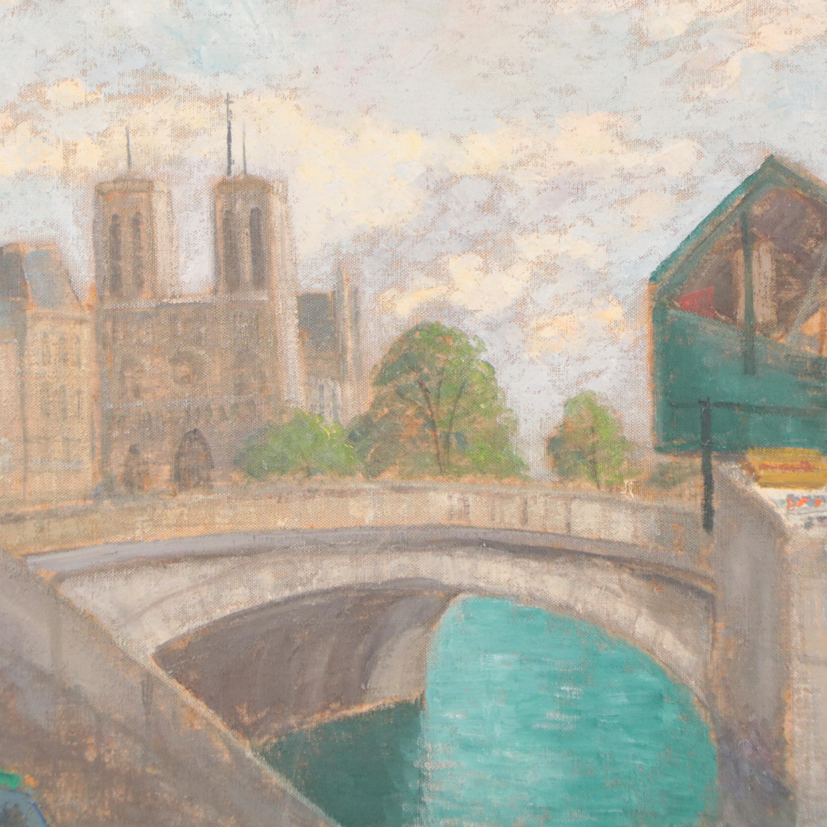 Hildegard Hume Hamilton Oil Painting of Parisian Street Scene, 1965