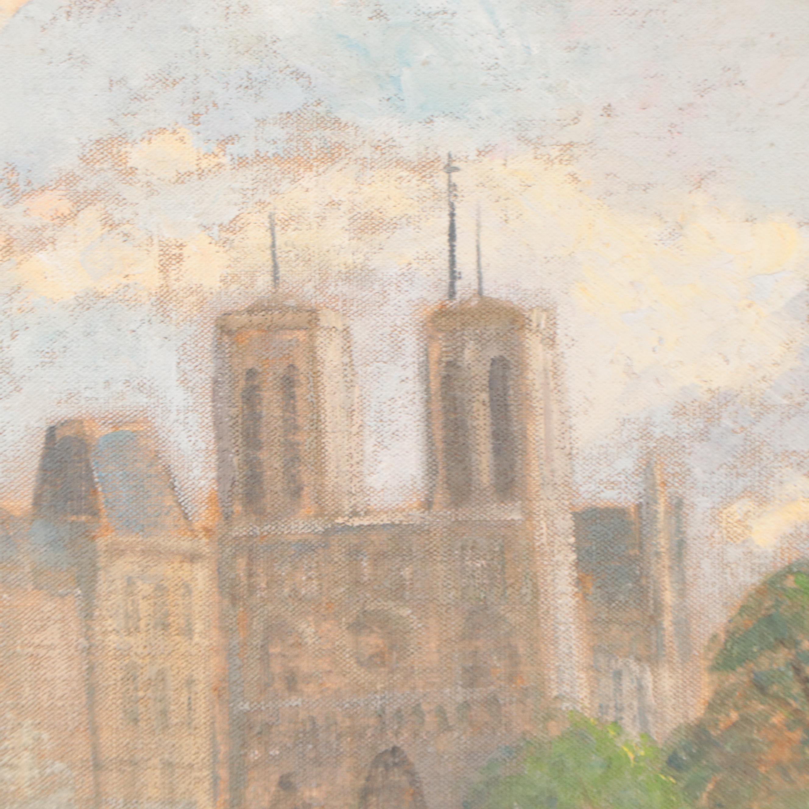 Hildegard Hume Hamilton Oil Painting of Parisian Street Scene, 1965