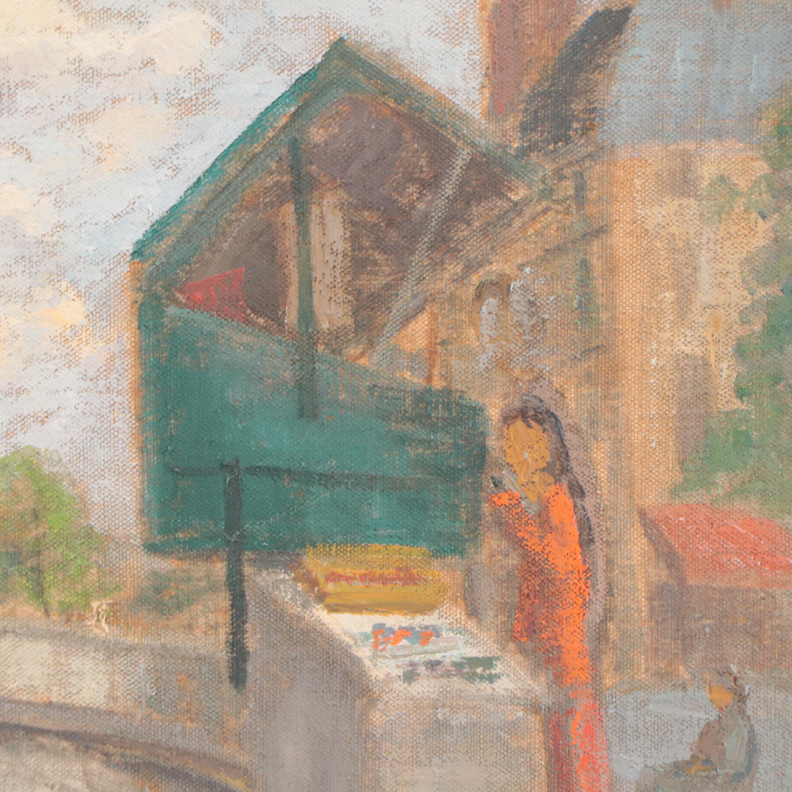 Hildegard Hume Hamilton Oil Painting of Parisian Street Scene, 1965