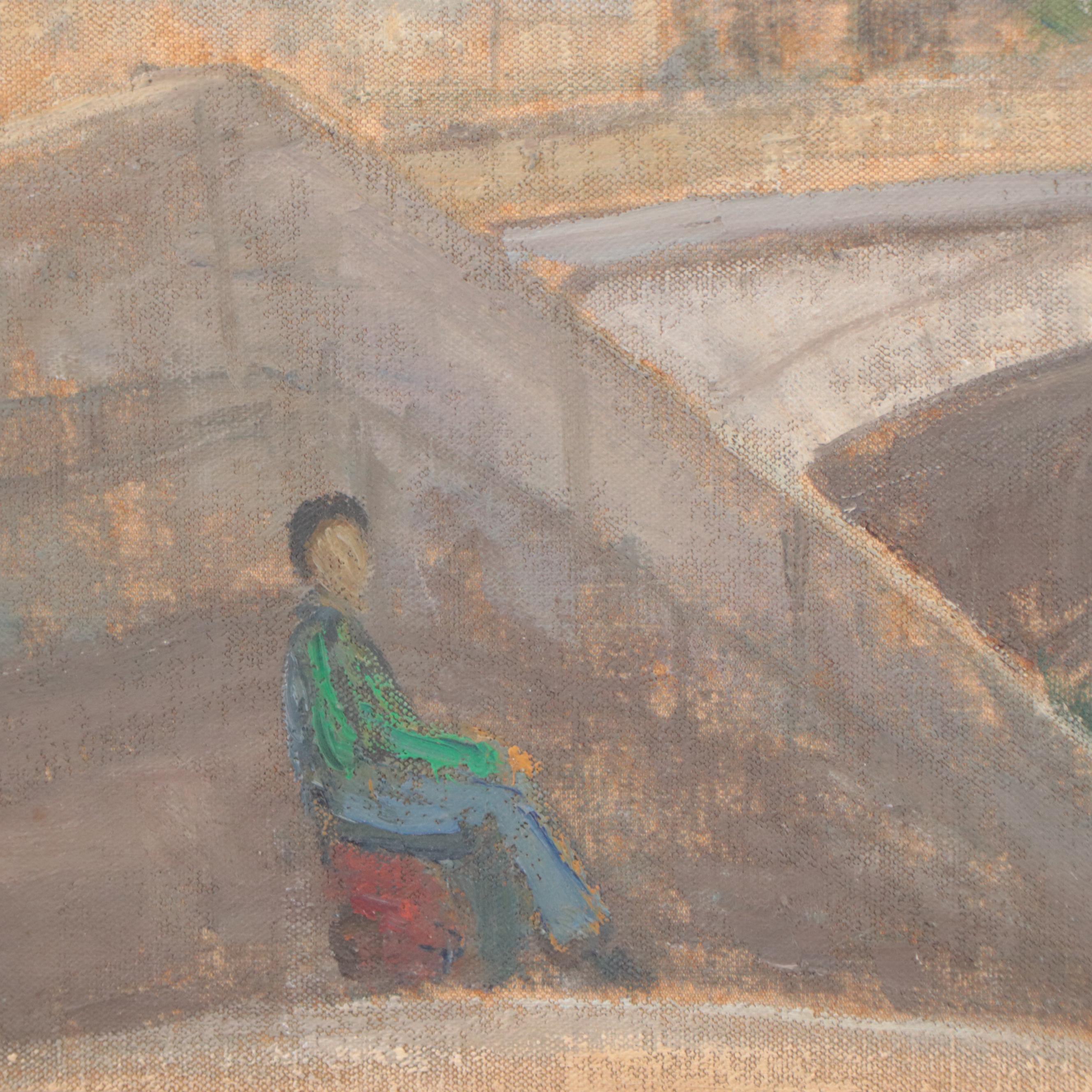 Hildegard Hume Hamilton Oil Painting of Parisian Street Scene, 1965