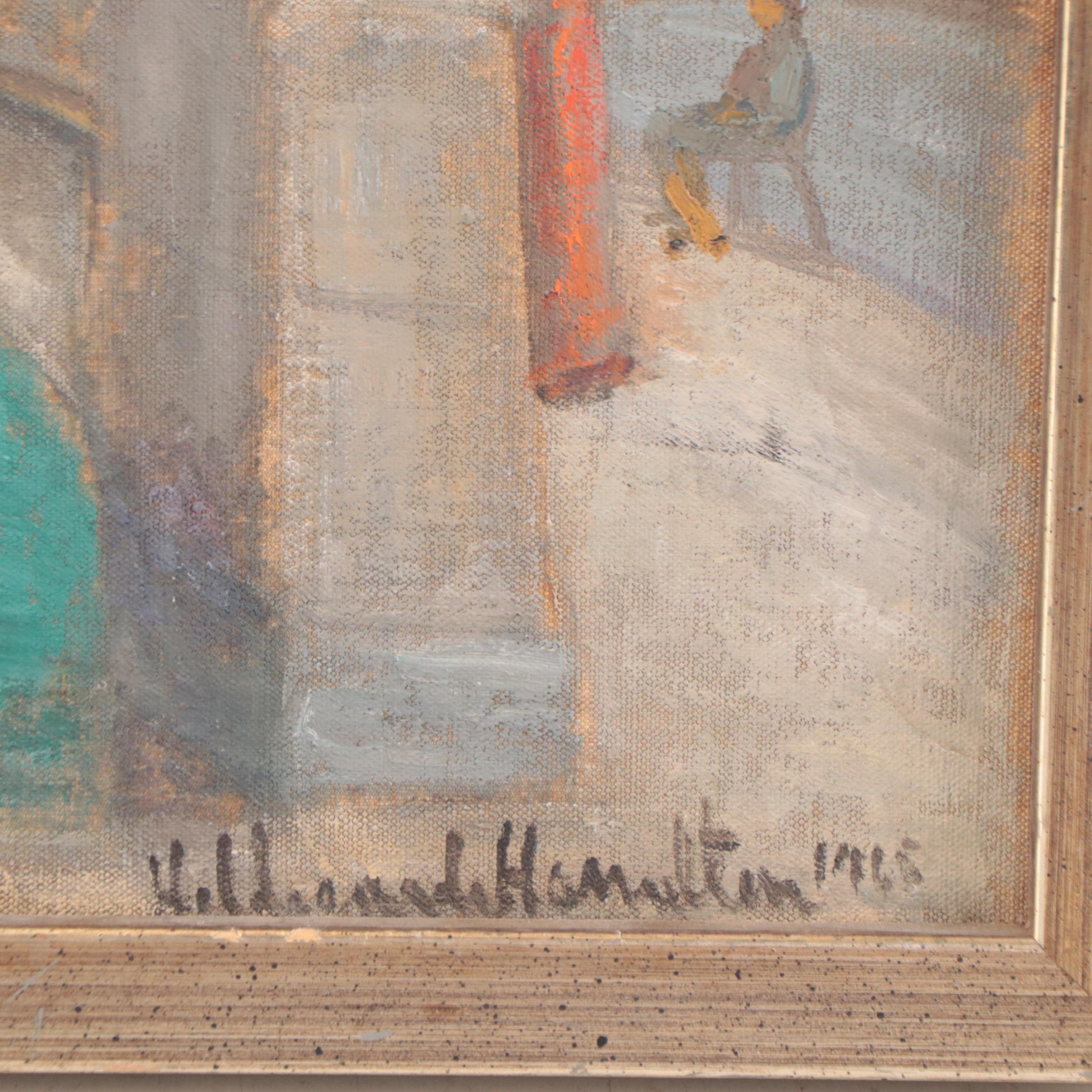 Hildegard Hume Hamilton Oil Painting of Parisian Street Scene, 1965