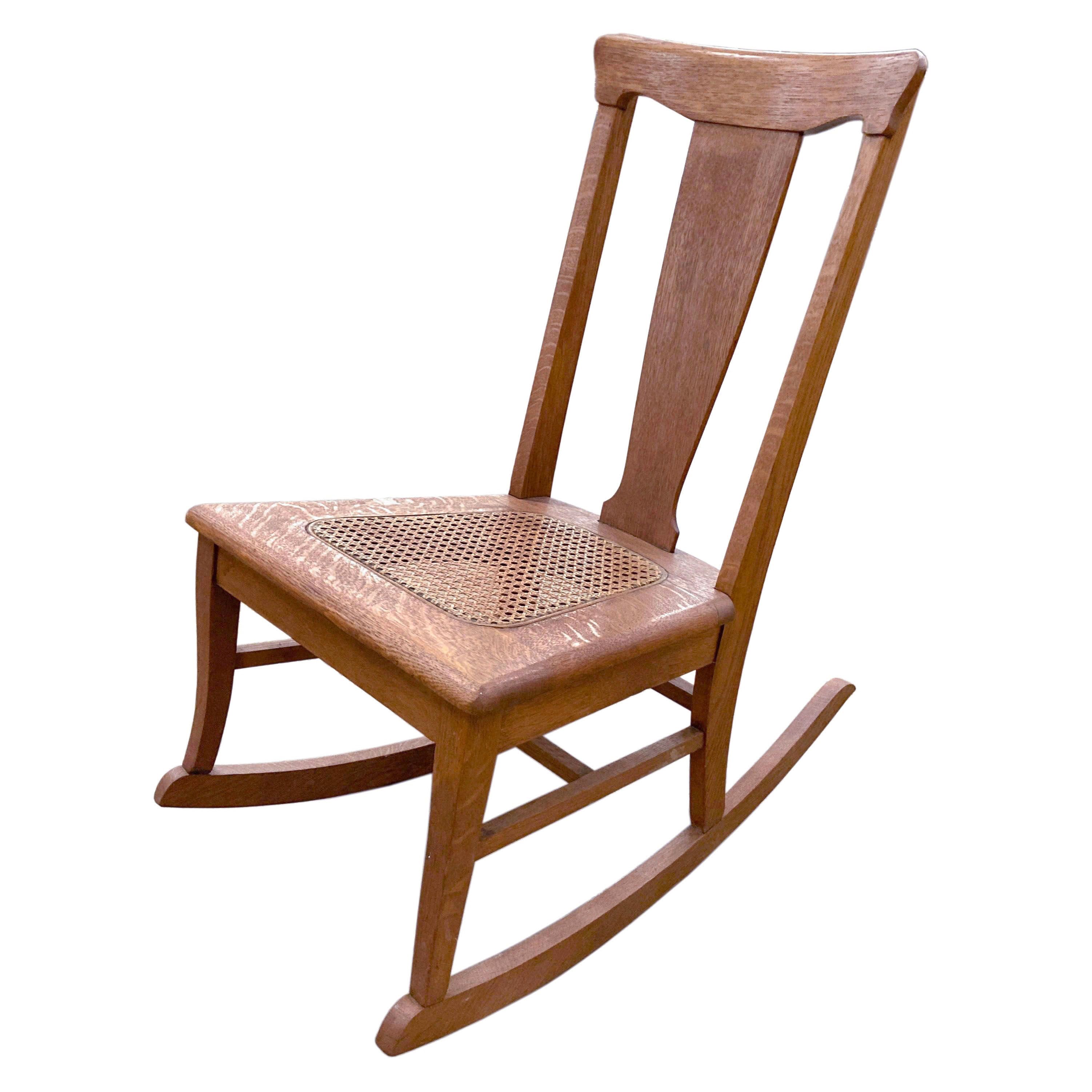 Colonial Revival Oak and Caned Seat Rocking Chair, 1930s