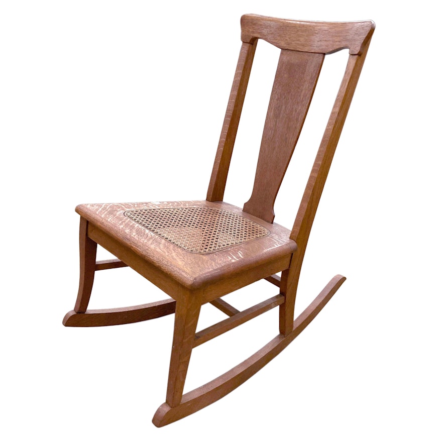 Colonial Revival Oak and Caned Seat Rocking Chair, 1930s