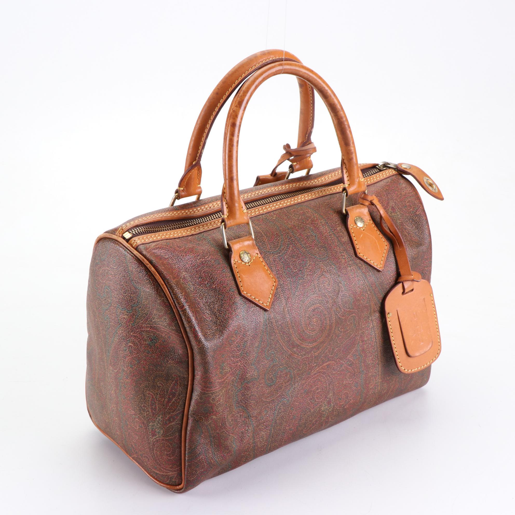 ETRO Boston Handbag in Paisley Coated Canvas and Leather