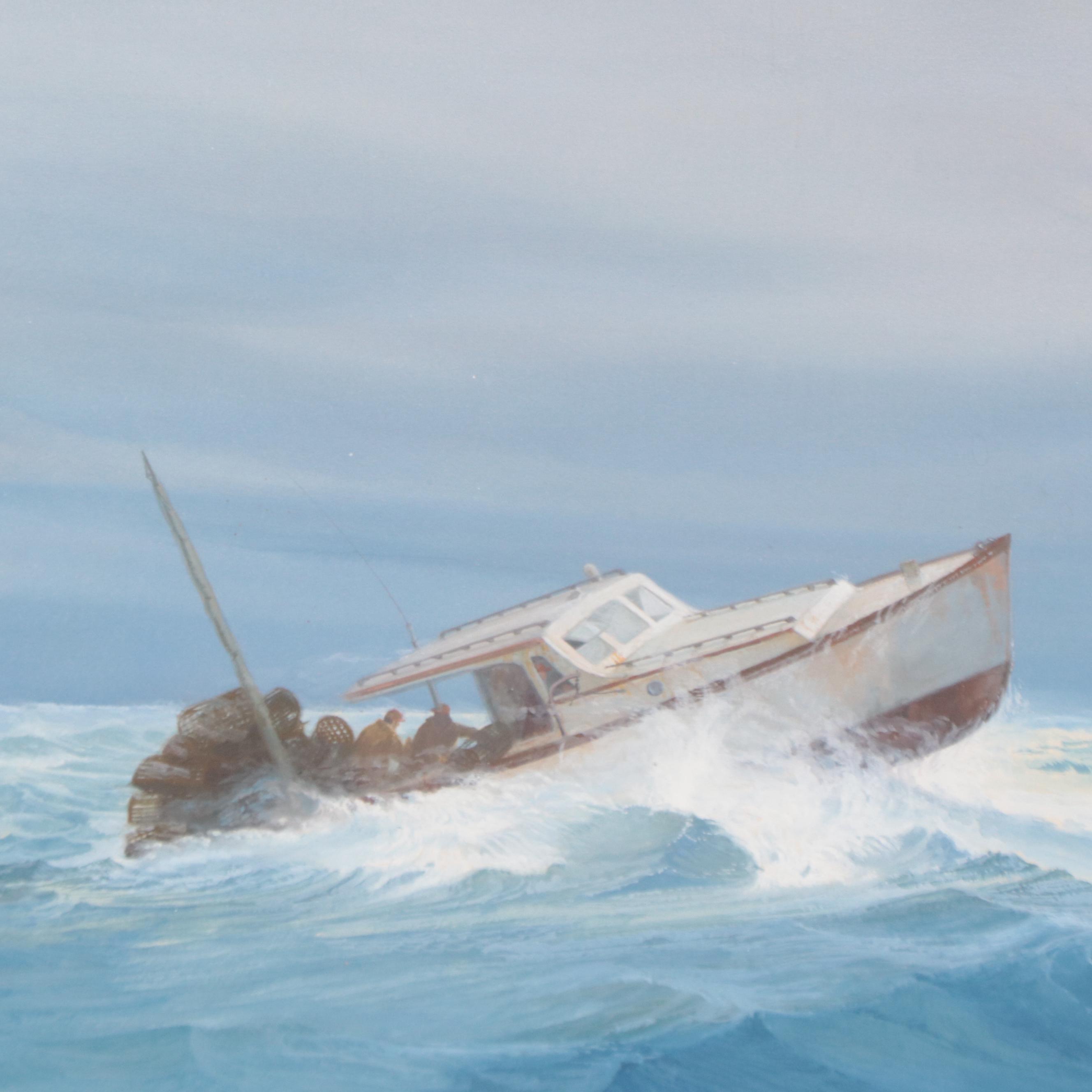 Raul Mina-Mora Seascape Gouache Painting "Lobster Boat," 1978