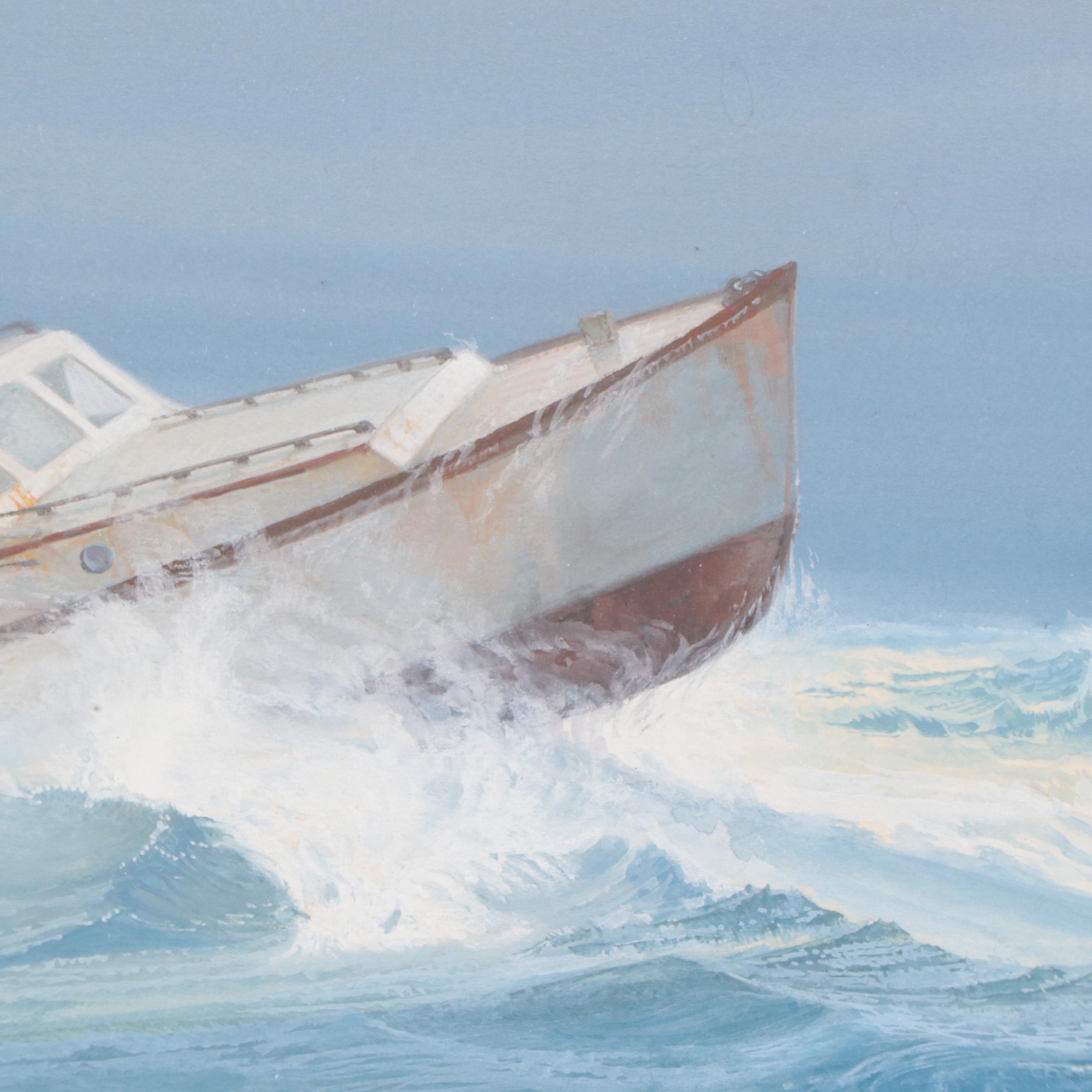 Raul Mina-Mora Seascape Gouache Painting "Lobster Boat," 1978