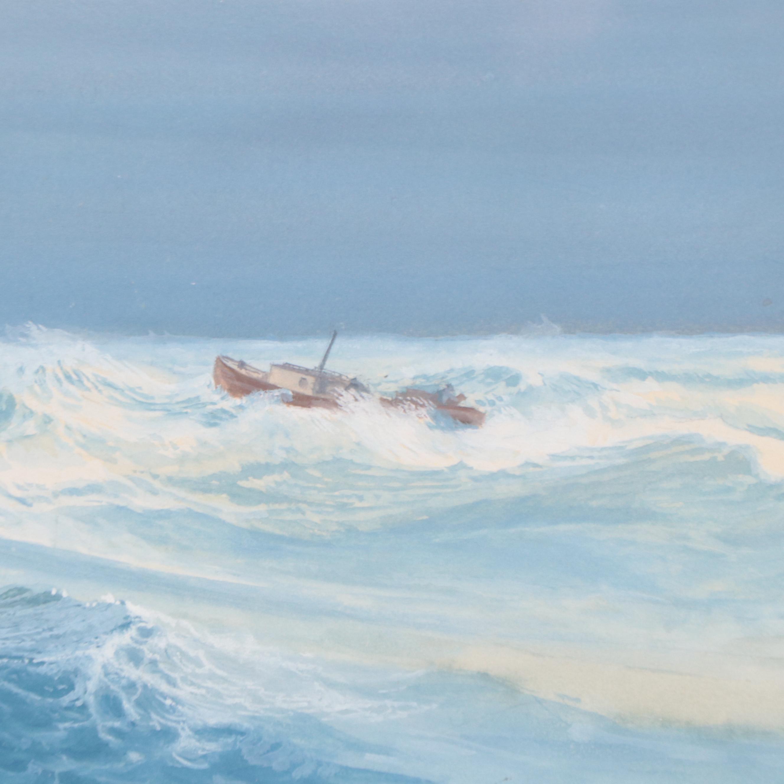 Raul Mina-Mora Seascape Gouache Painting "Lobster Boat," 1978