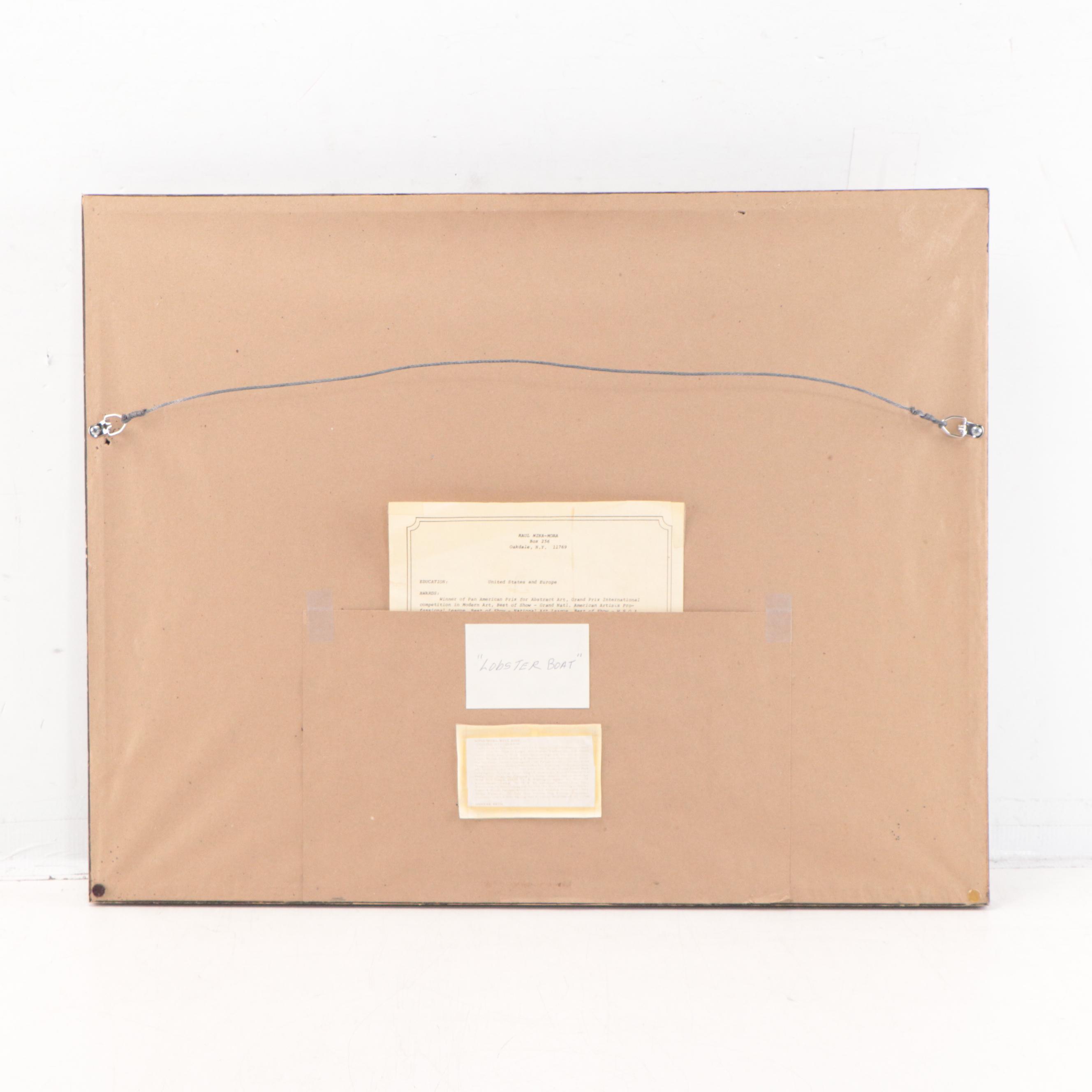 Raul Mina-Mora Seascape Gouache Painting "Lobster Boat," 1978