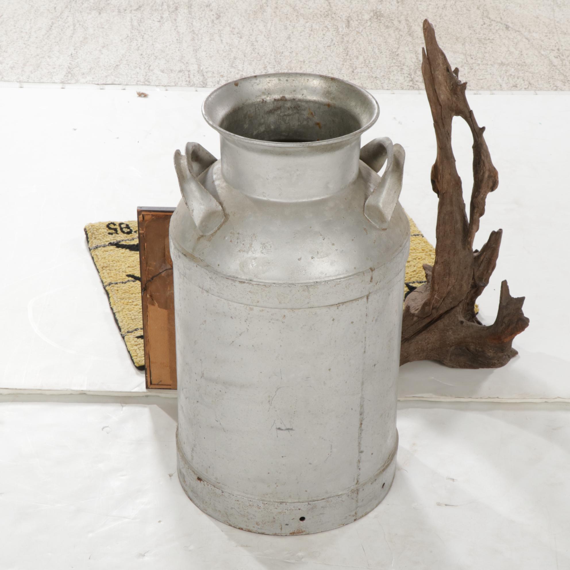 Crow Hooked Accent Rug, Tree Painting, Borden's Milk Can, and More Decor