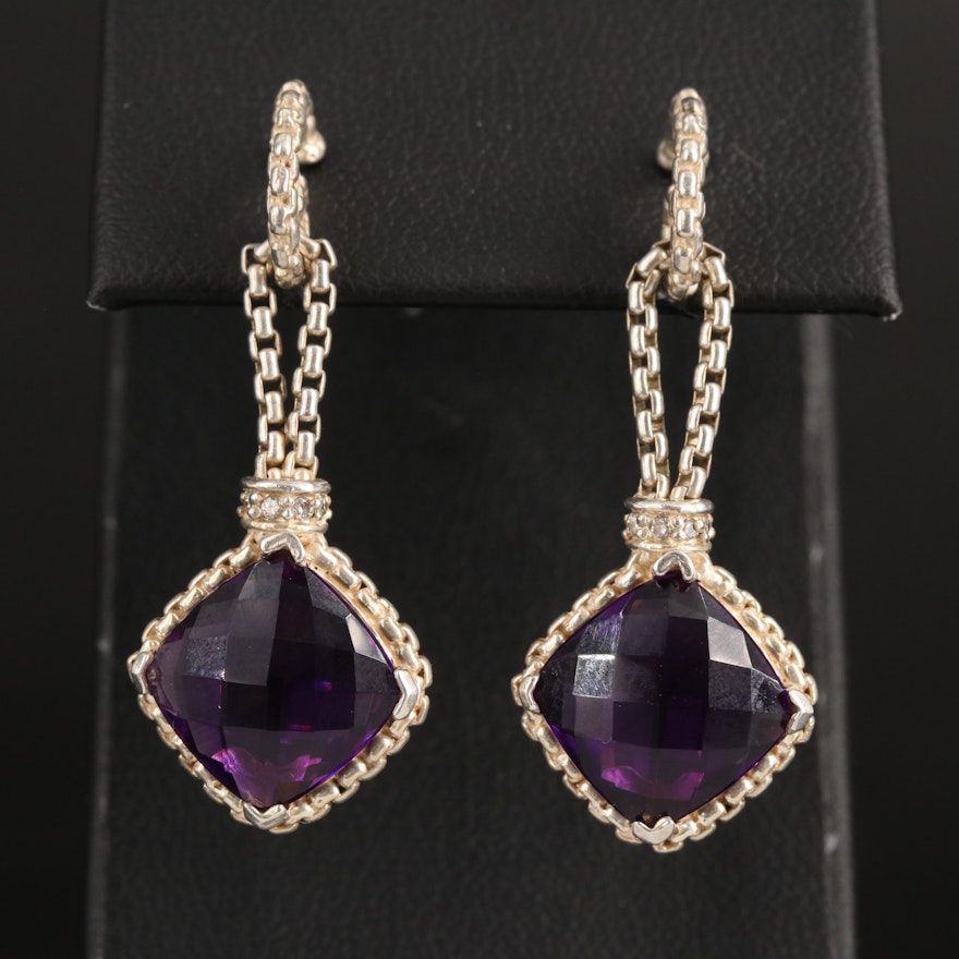 Sterling Amethyst and Diamond Earrings with 14K Accents