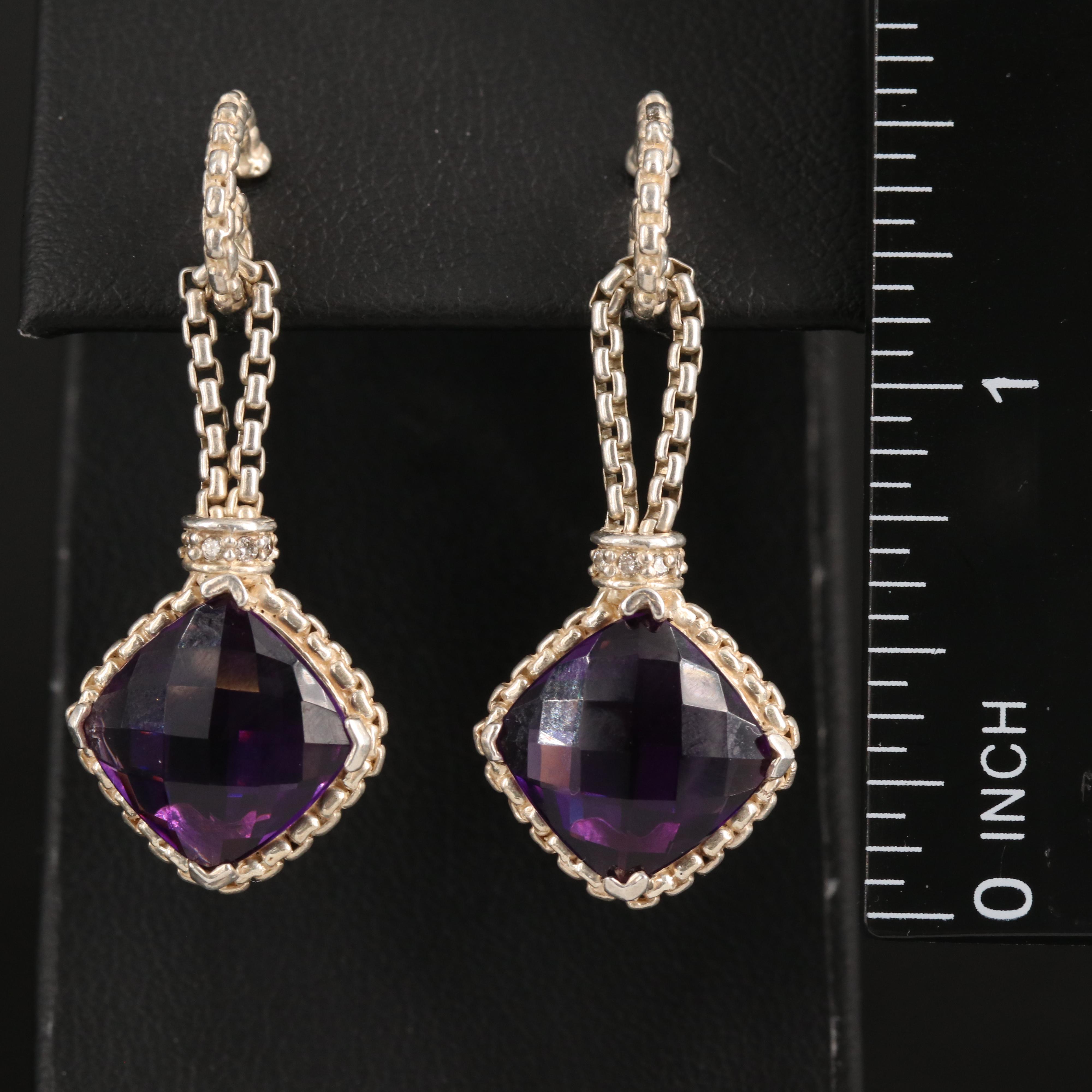 Sterling Amethyst and Diamond Earrings with 14K Accents