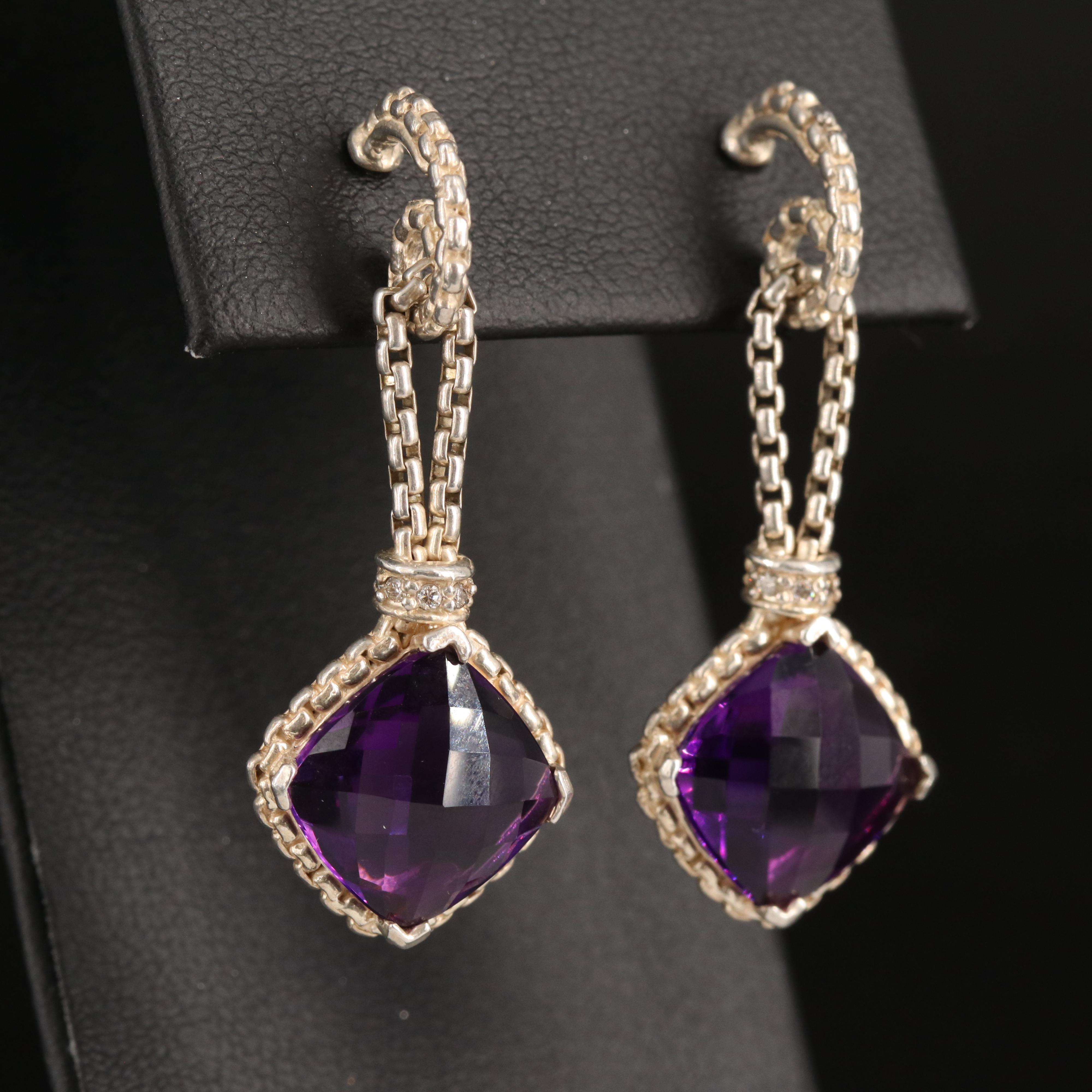 Sterling Amethyst and Diamond Earrings with 14K Accents