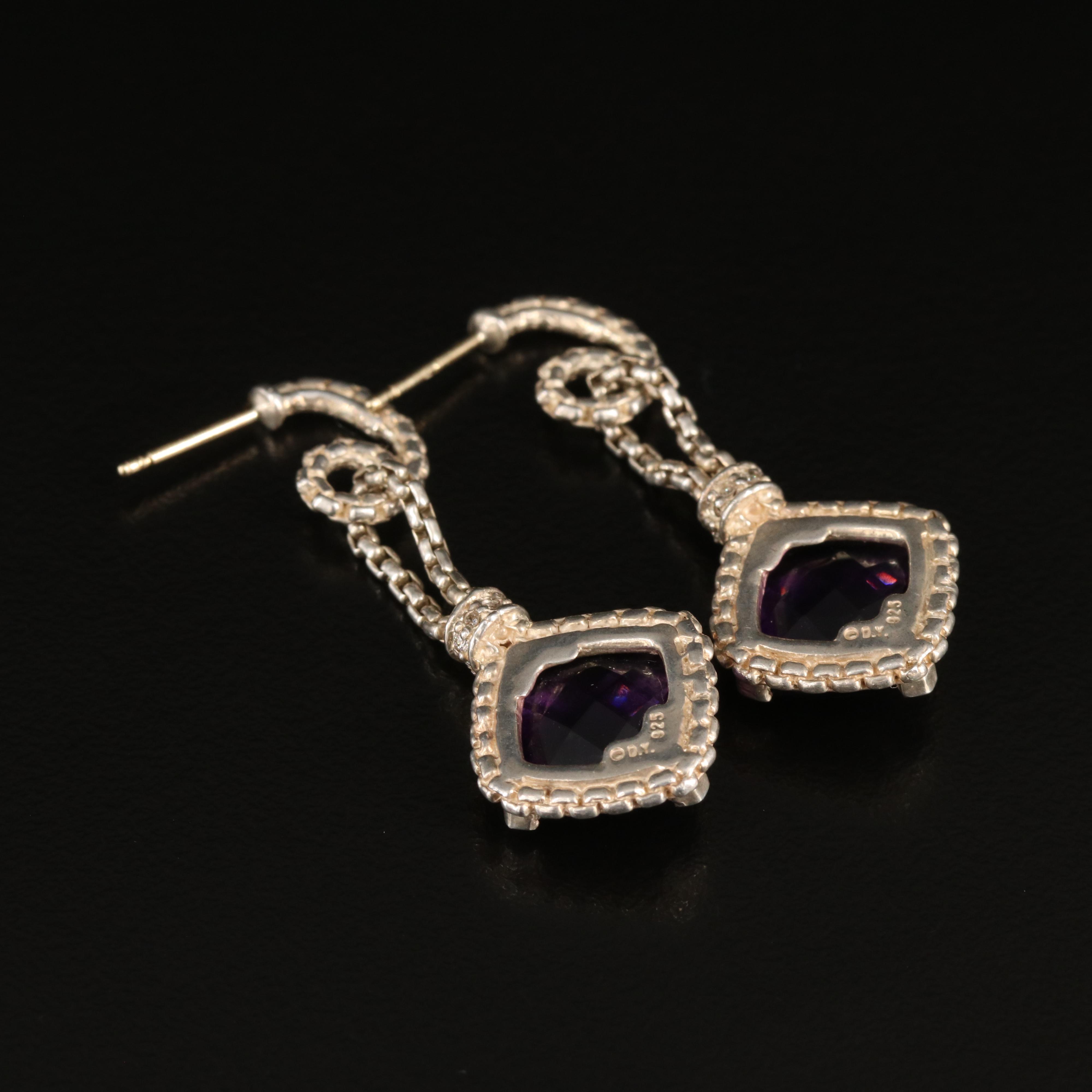 Sterling Amethyst and Diamond Earrings with 14K Accents