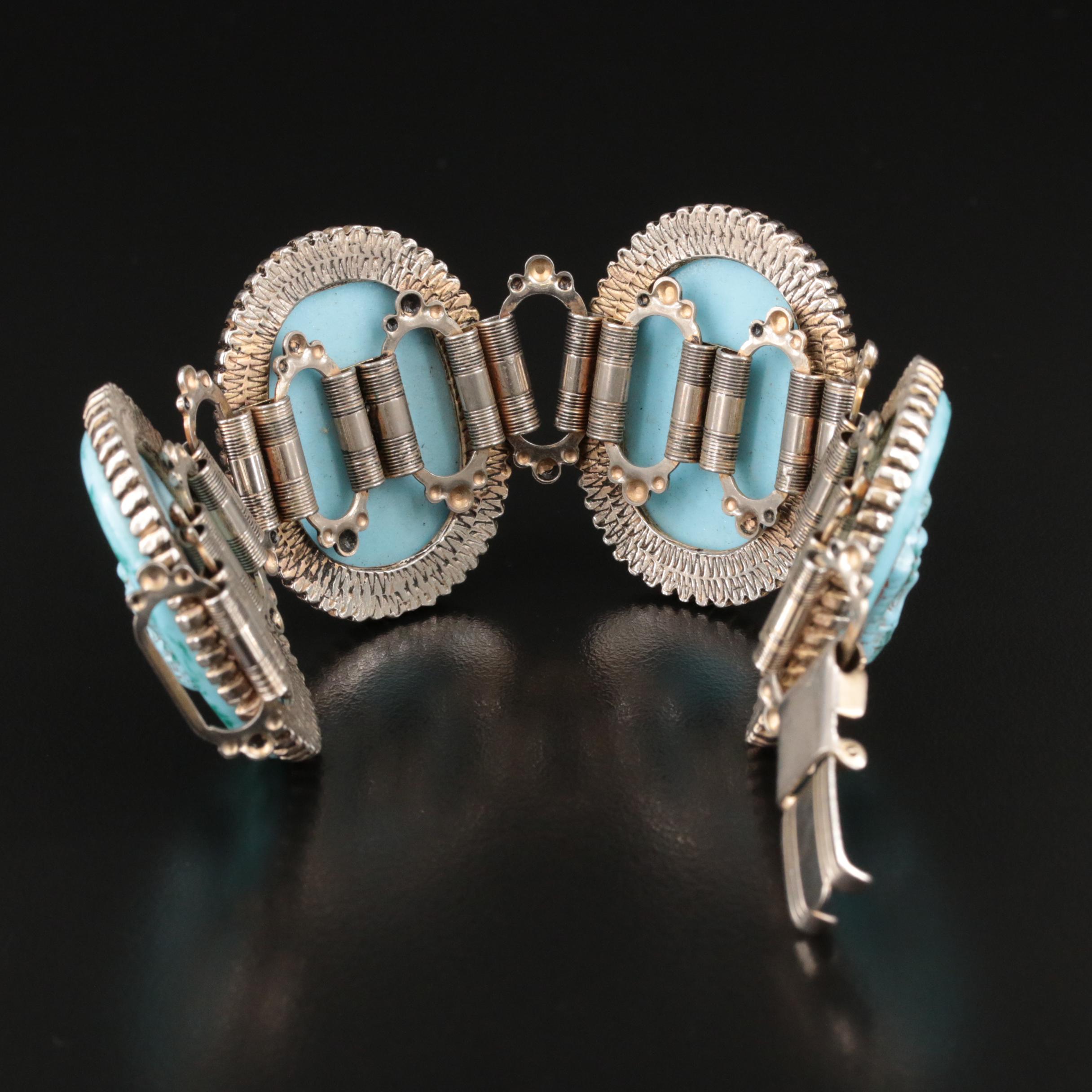 Vintage Egyptian Revival Czech Glass Panel Bracelet-