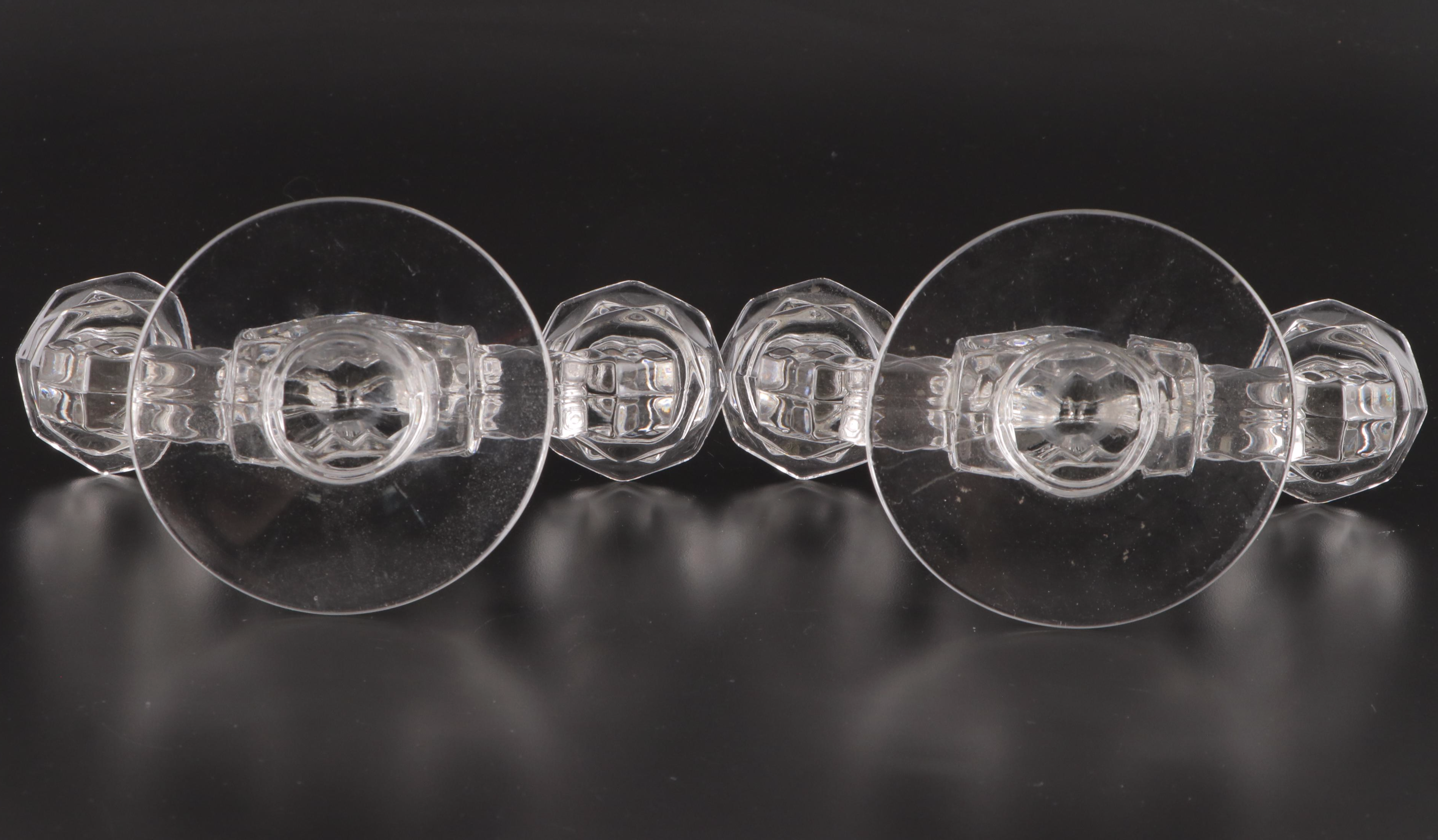 Fostoria "Meadow Rose", "American" Pressed Glass Candlesticks With Vases