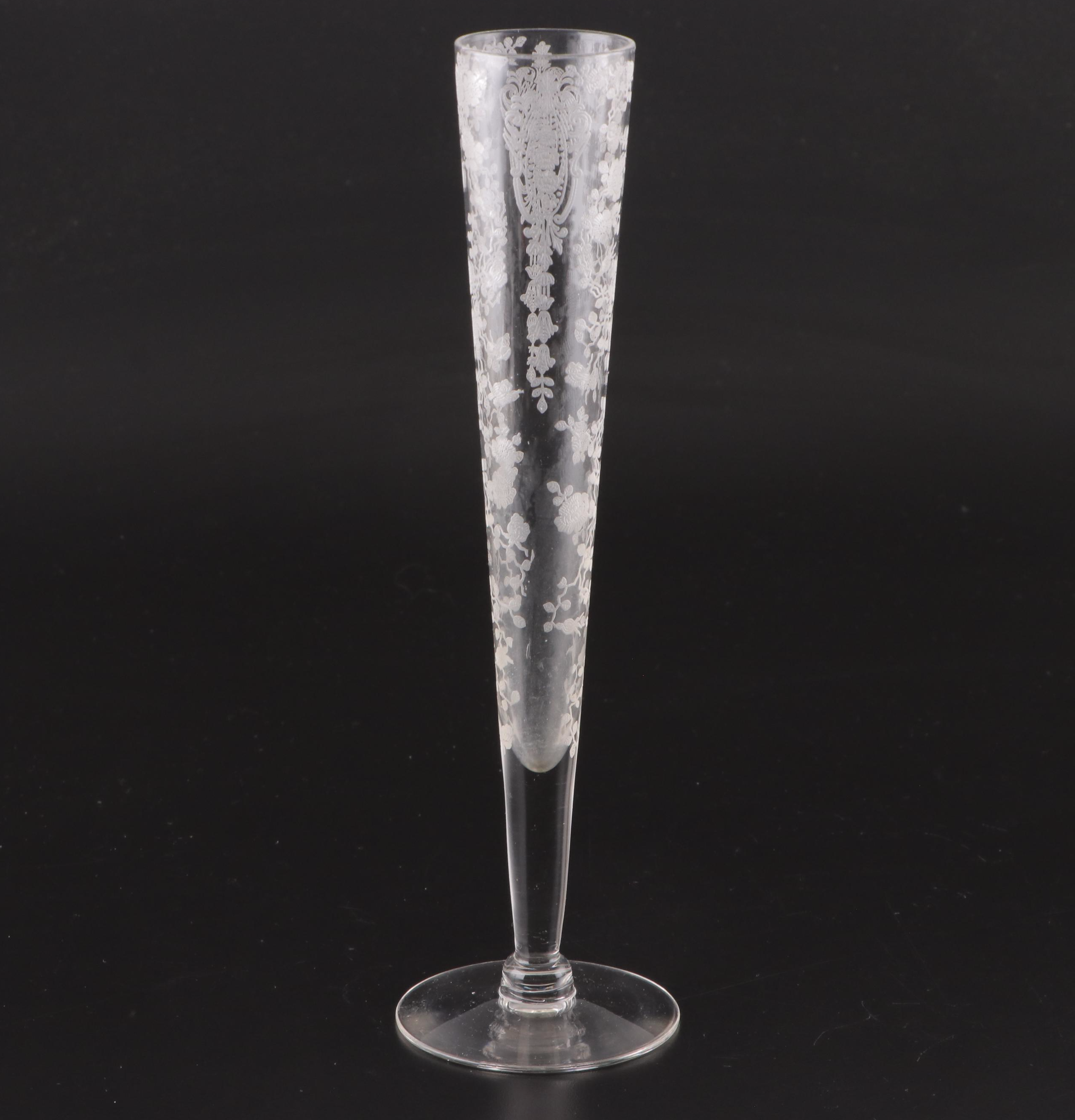 Fostoria "Meadow Rose", "American" Pressed Glass Candlesticks With Vases