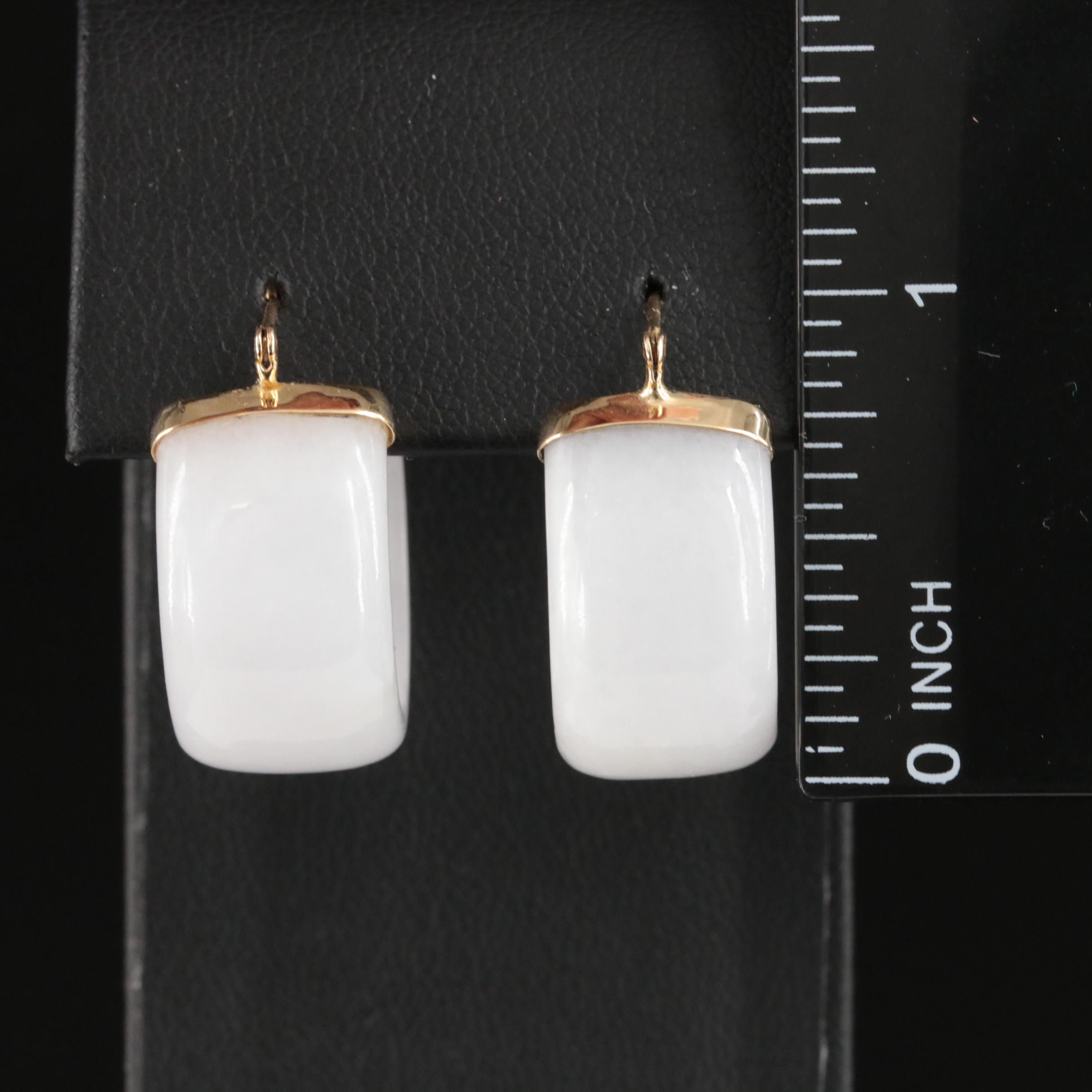 14K Carved Jadeite Hoop Earrings