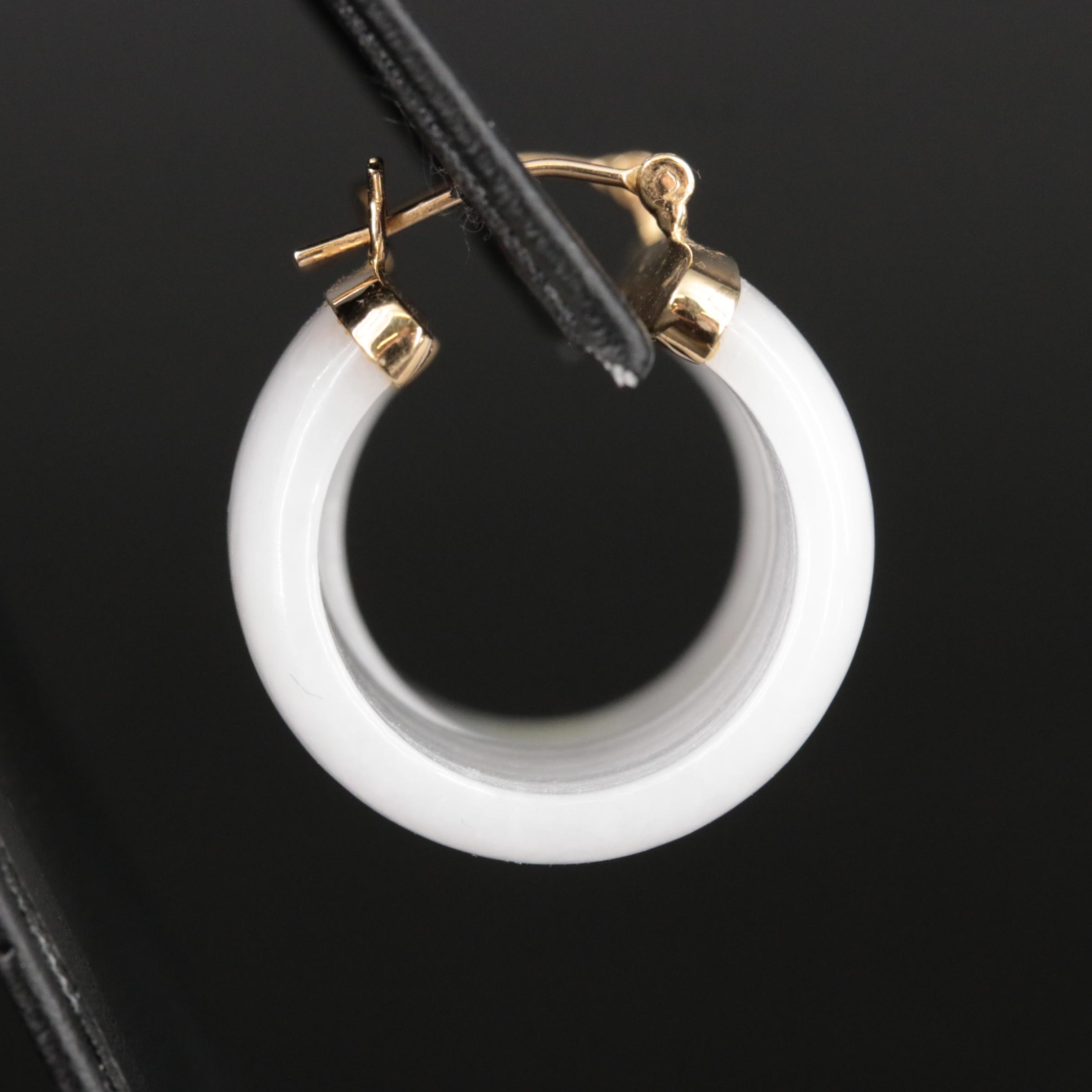 14K Carved Jadeite Hoop Earrings