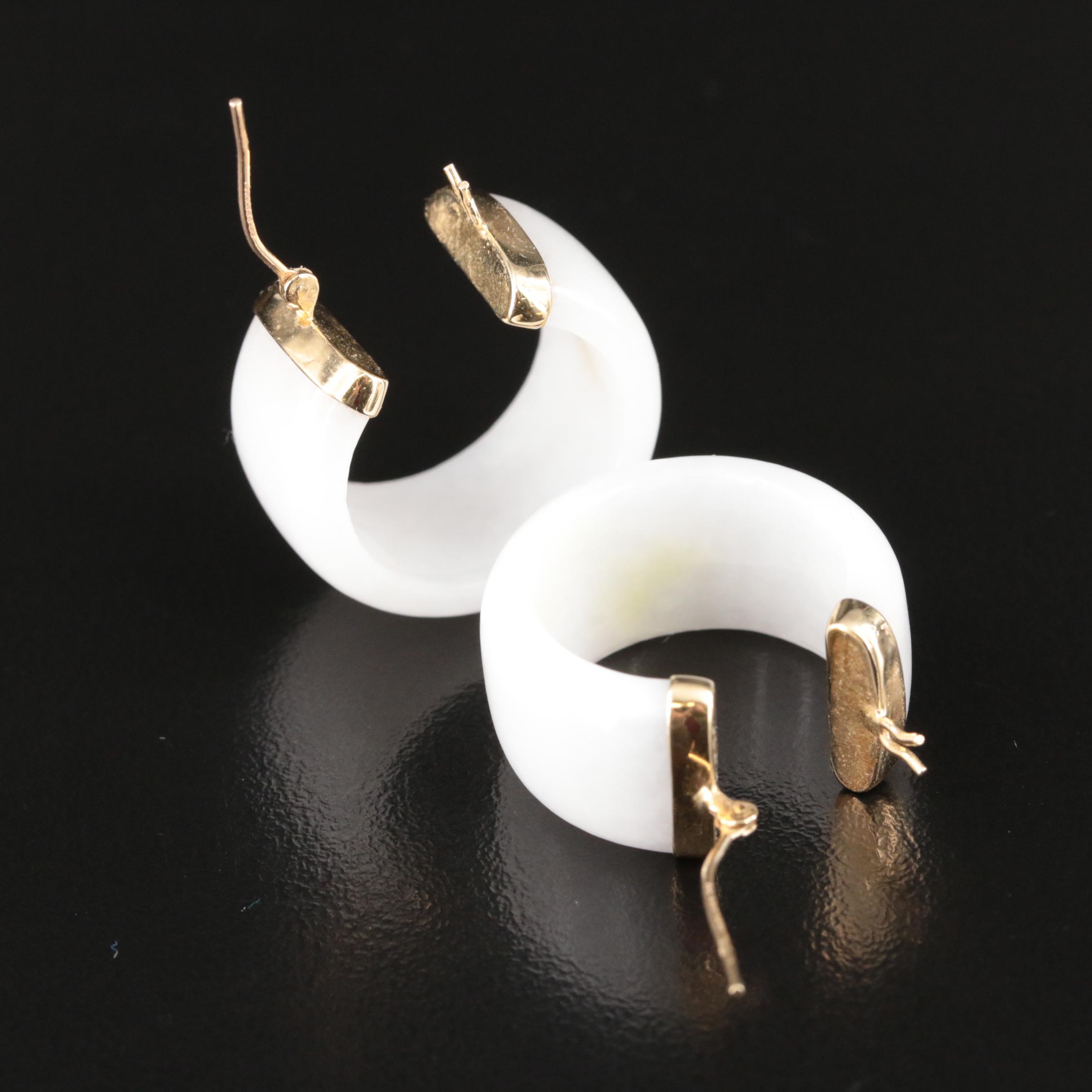 14K Carved Jadeite Hoop Earrings
