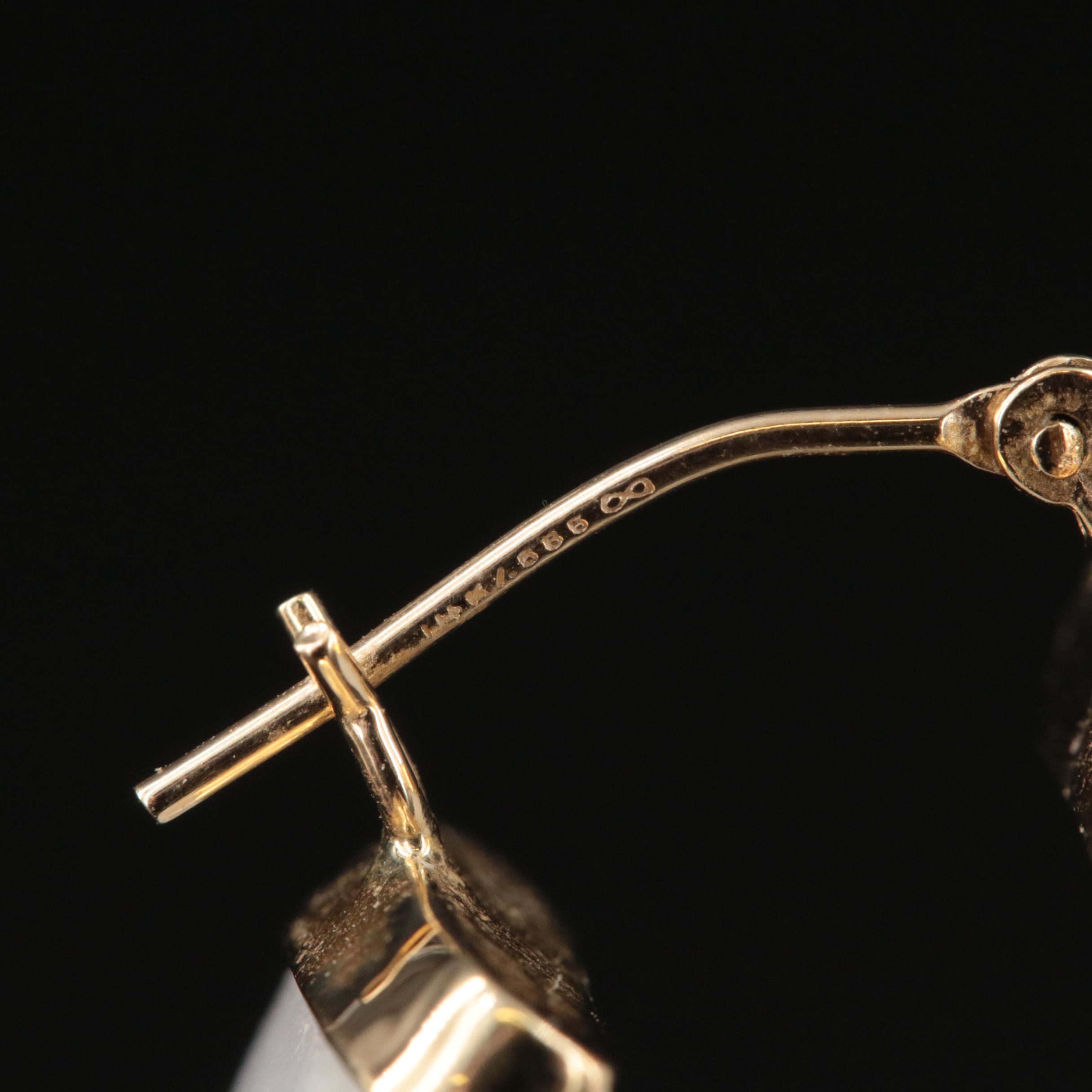 14K Carved Jadeite Hoop Earrings