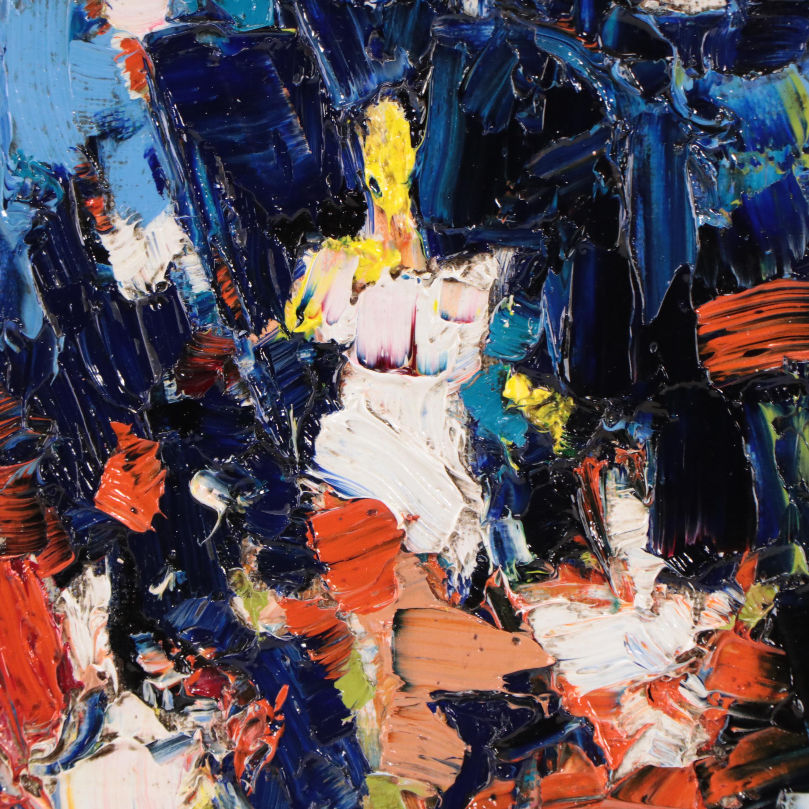 Serguei Novitchkov Abstract Impasto Oil Painting "Golden Nights," 21st Century