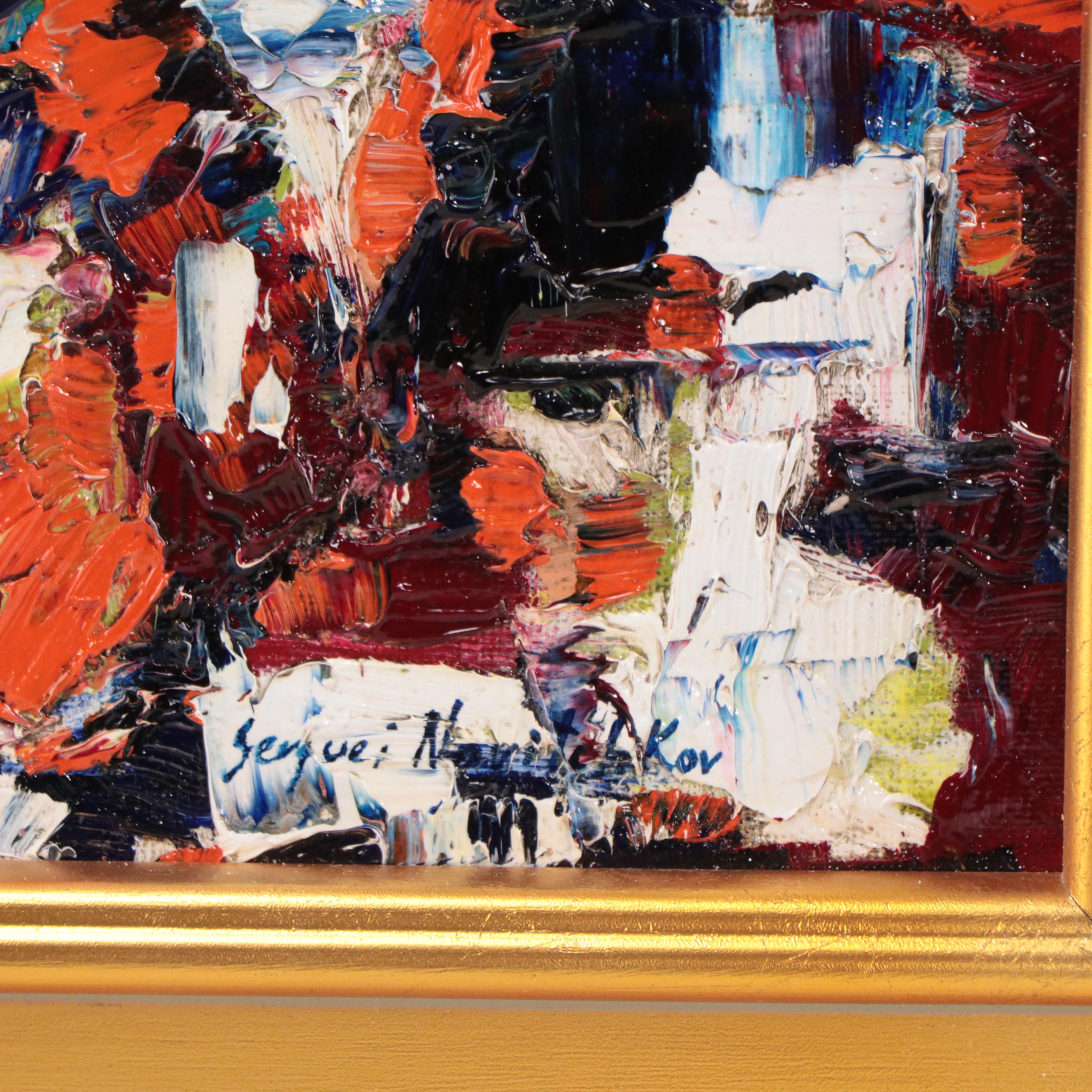 Serguei Novitchkov Abstract Impasto Oil Painting "Golden Nights," 21st Century
