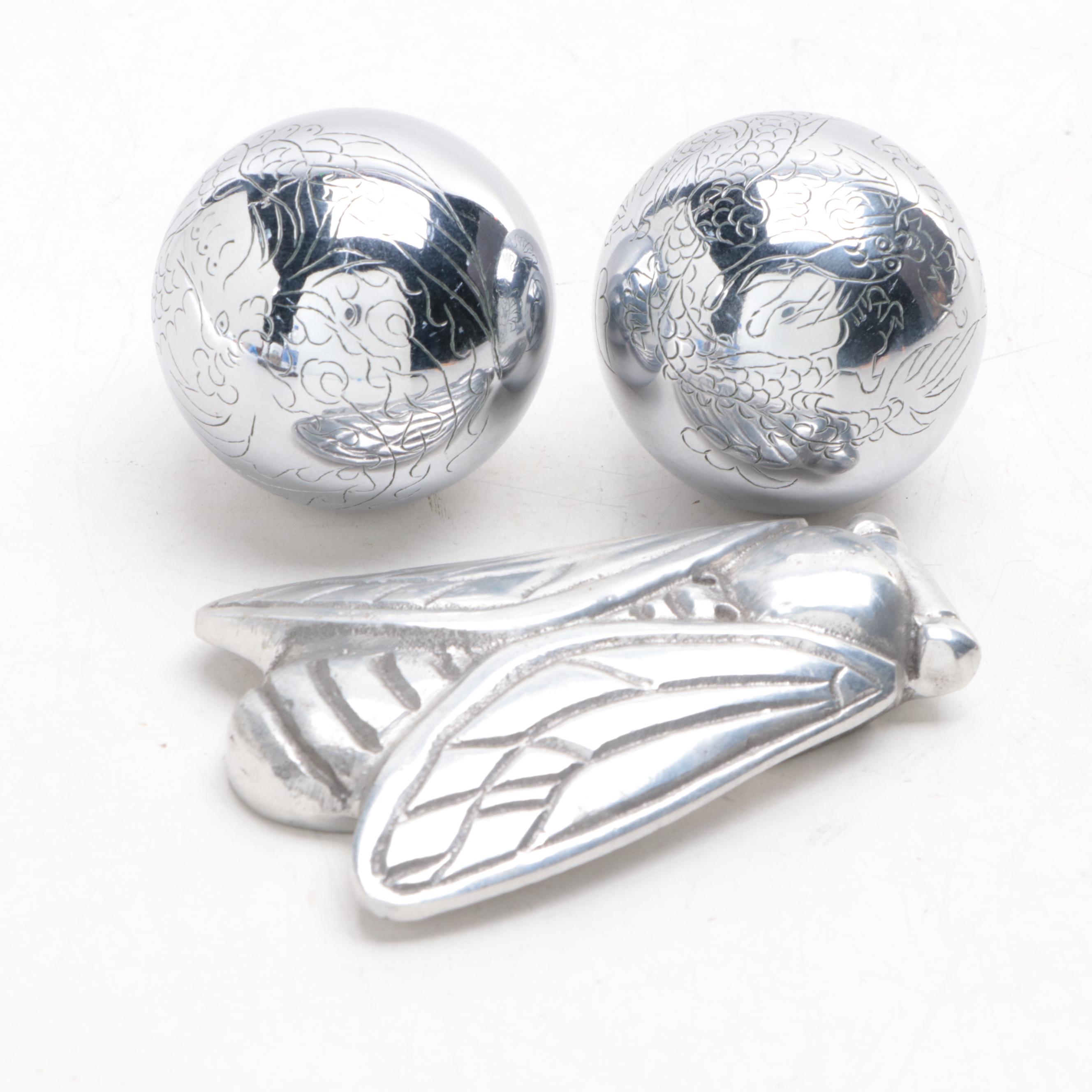 Chinese Carved Cork Temple Scene with Metal Table Décor