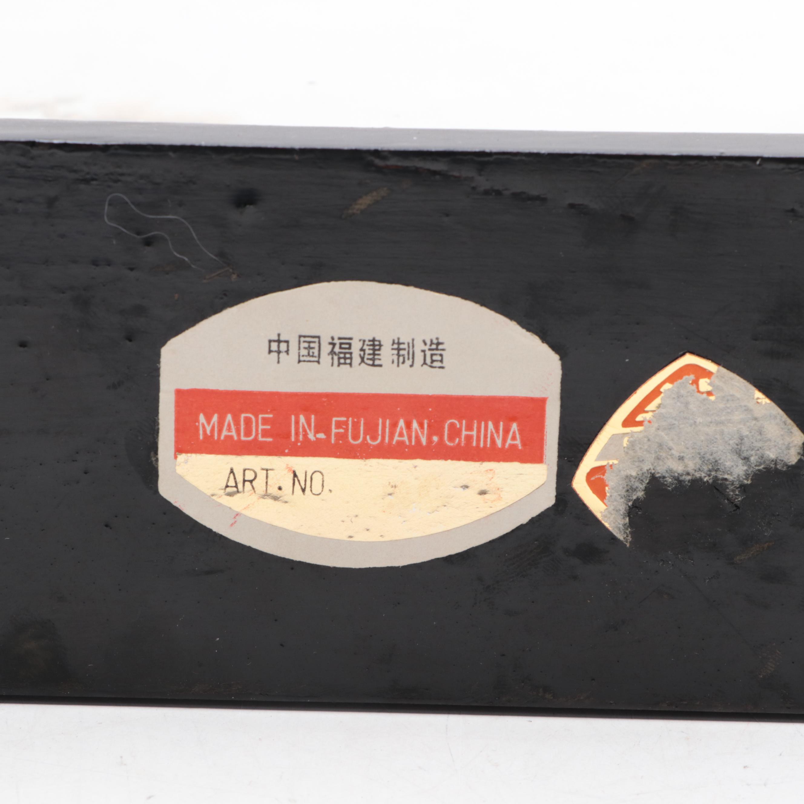 Chinese Carved Cork Temple Scene with Metal Table Décor