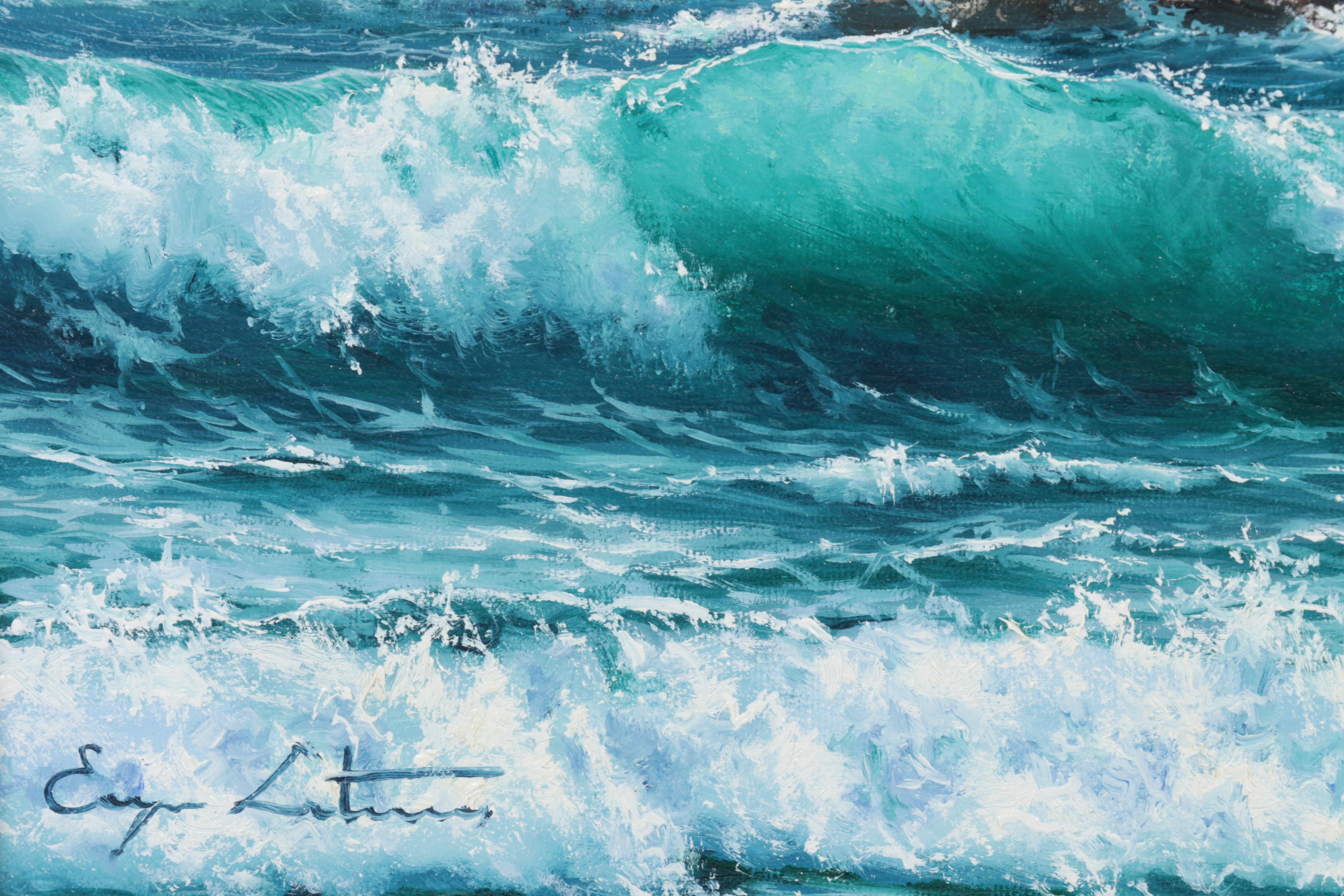 Jevgenijus Litvinas Seascape Oil Painting "Coastal Waves," 2022