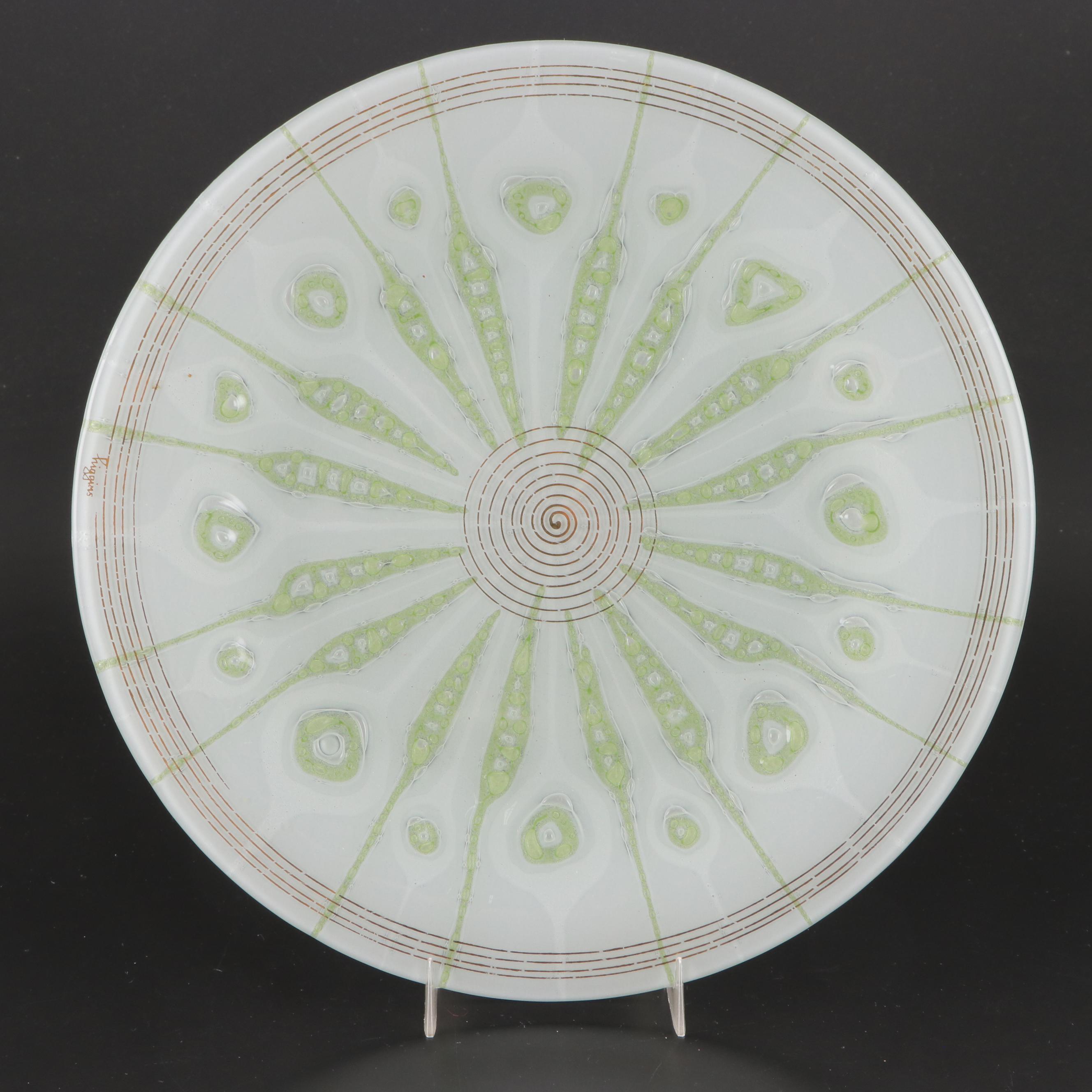 Mid Century Modern Higgins Fused Glass Plate with Other Glass Tableware