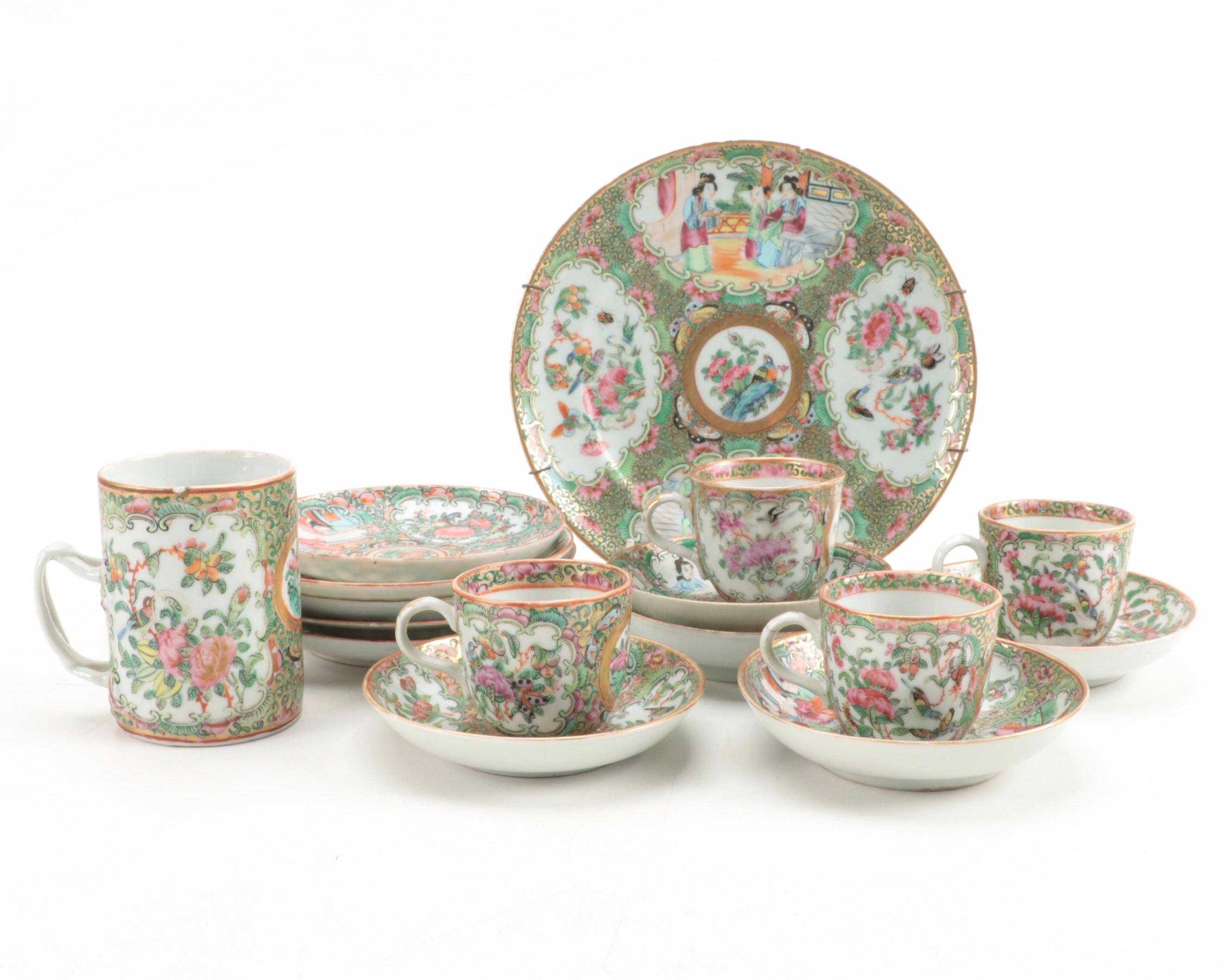 Chinese Export Porcelain Rose Medallion Vases and Tableware