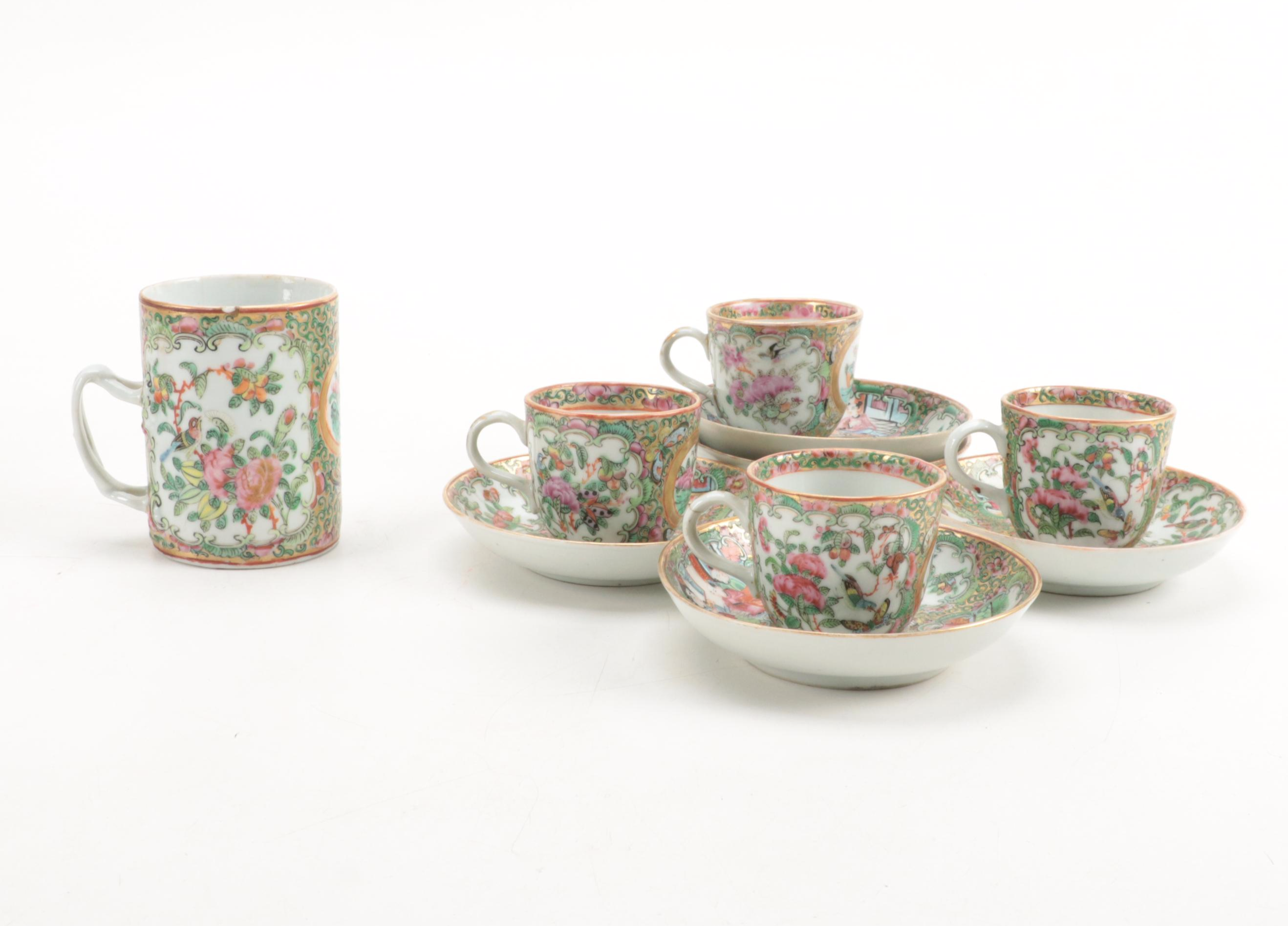 Chinese Export Porcelain Rose Medallion Vases and Tableware