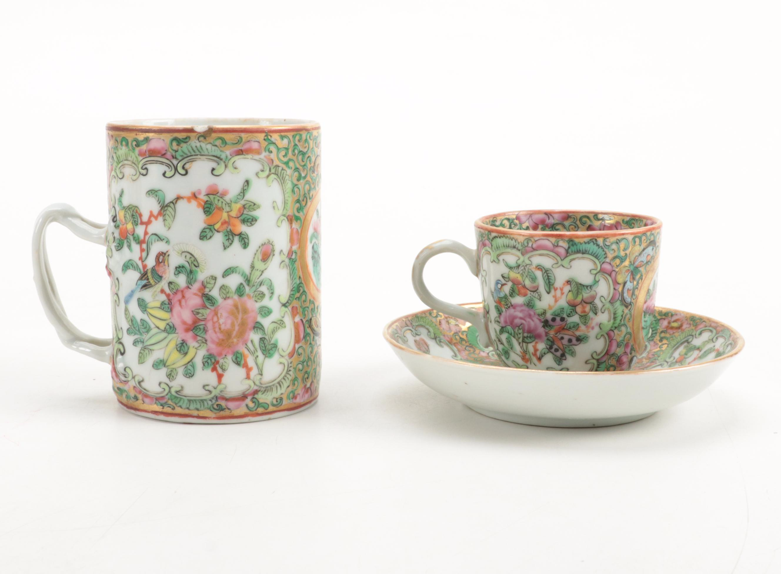 Chinese Export Porcelain Rose Medallion Vases and Tableware