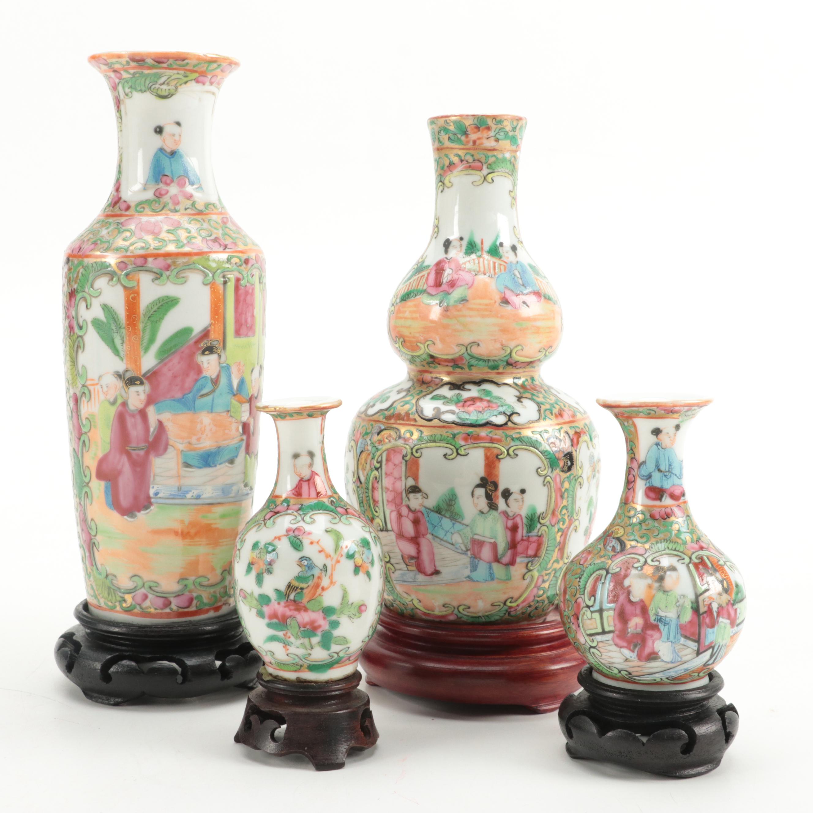 Chinese Export Porcelain Rose Medallion Vases and Tableware